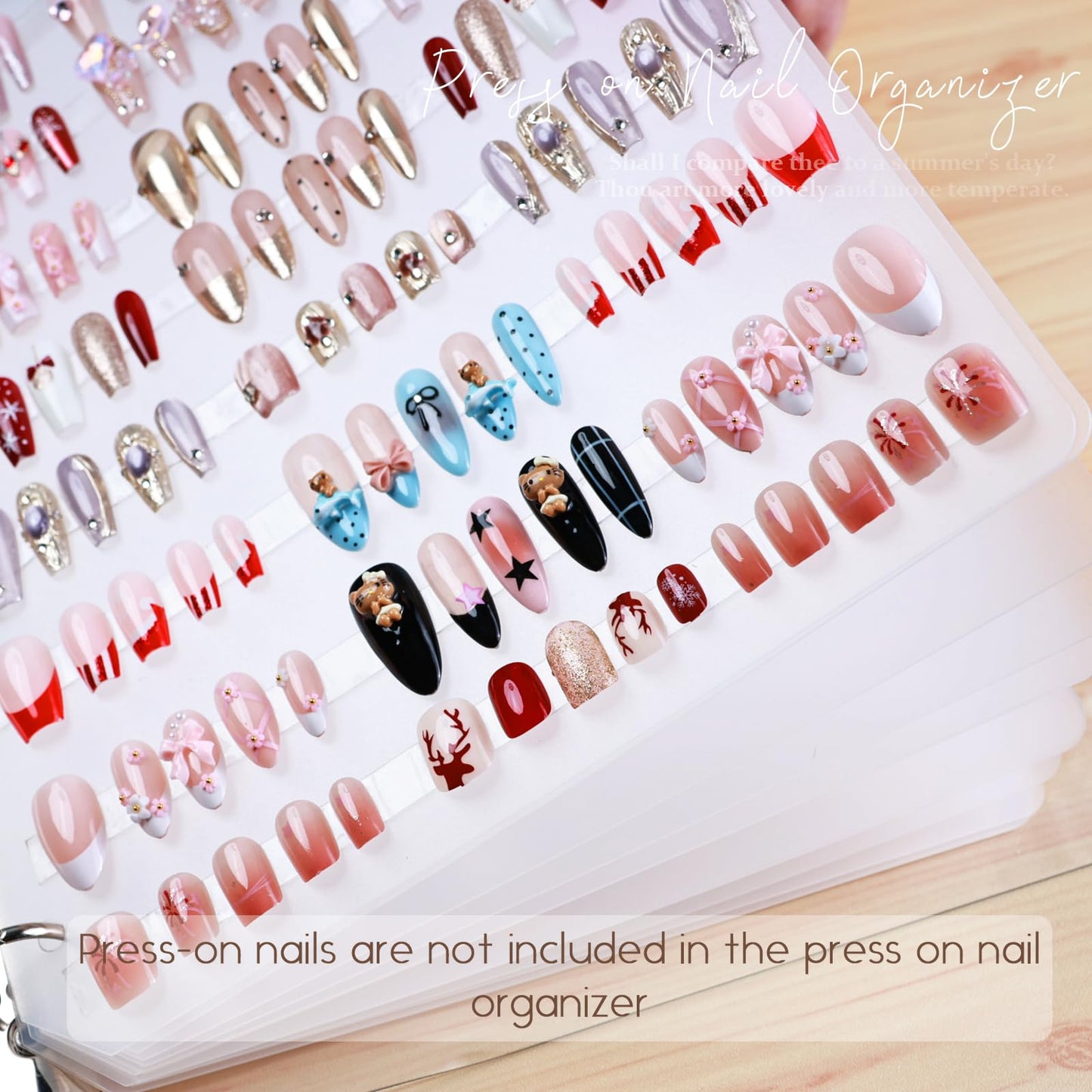 Yazikisa Large Press on Nail Organizer Book Insert Pages 6 Sheets Fake Nails Storage Insert Page Acrylic Salon Display Supplies Removable with Double-Sided Adhesive A4 Size