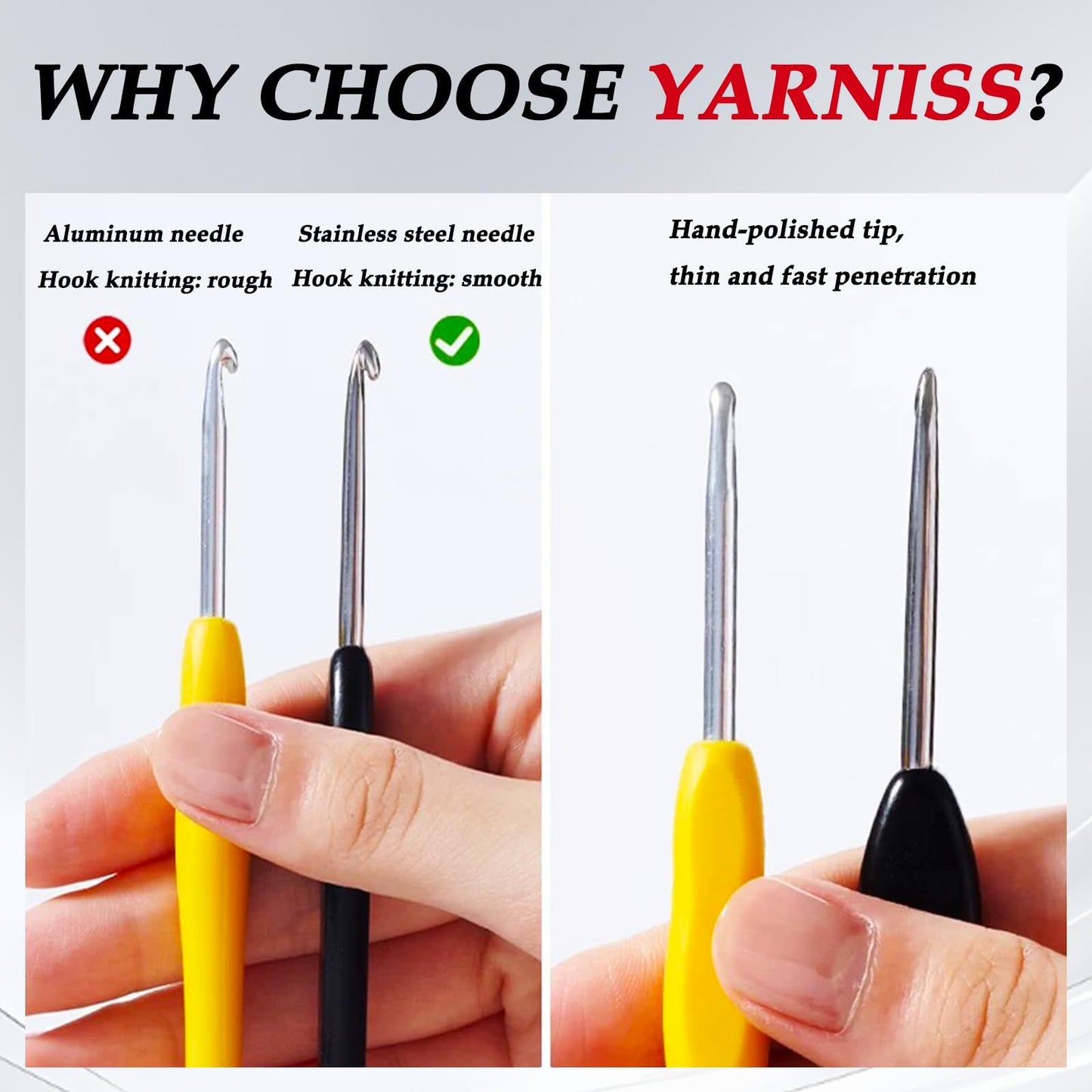 Yarniss 2.0 mm Ergonomic Crochet Hook with Ebony Wood Handle, Hand-Polished Stainless Steel Crochet Needle, Comfortable Crochet Tools with Gift Box