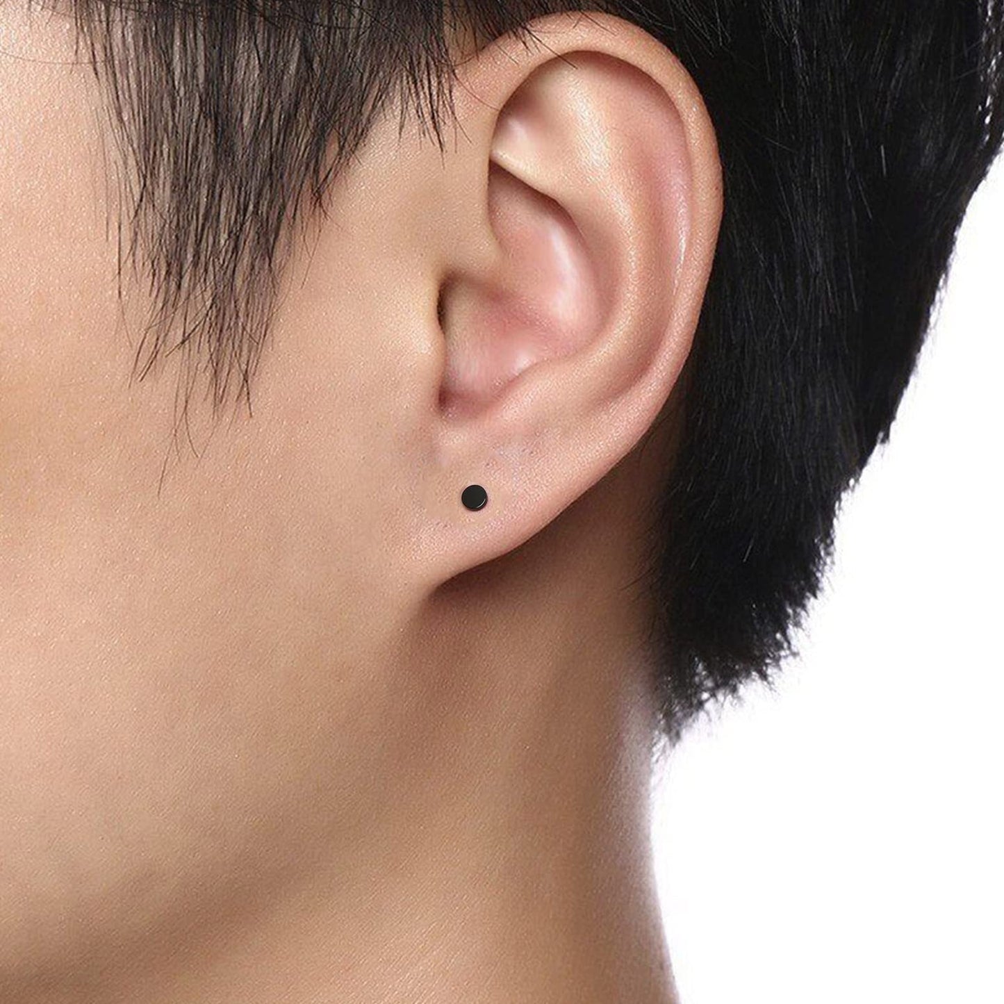 Sterling Silver Stud Earrings for Women Men- 4 Pairs of Hypoallergenic Simple Geometric Small Stud Earring Set Tiny Circle Triangle Square Bar Stud Earrings Mini Cartilage Tragus Earrings(Black Gold)