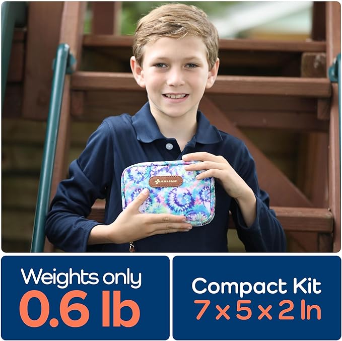 KeepGoing Travel First Aid Kit for Kids – 130 Pc. for Car, Home, Purse, Diaper Bag & Backpack with Latex-Free Bandages - Mini First Aid Kit Travel Size TSA-Approved