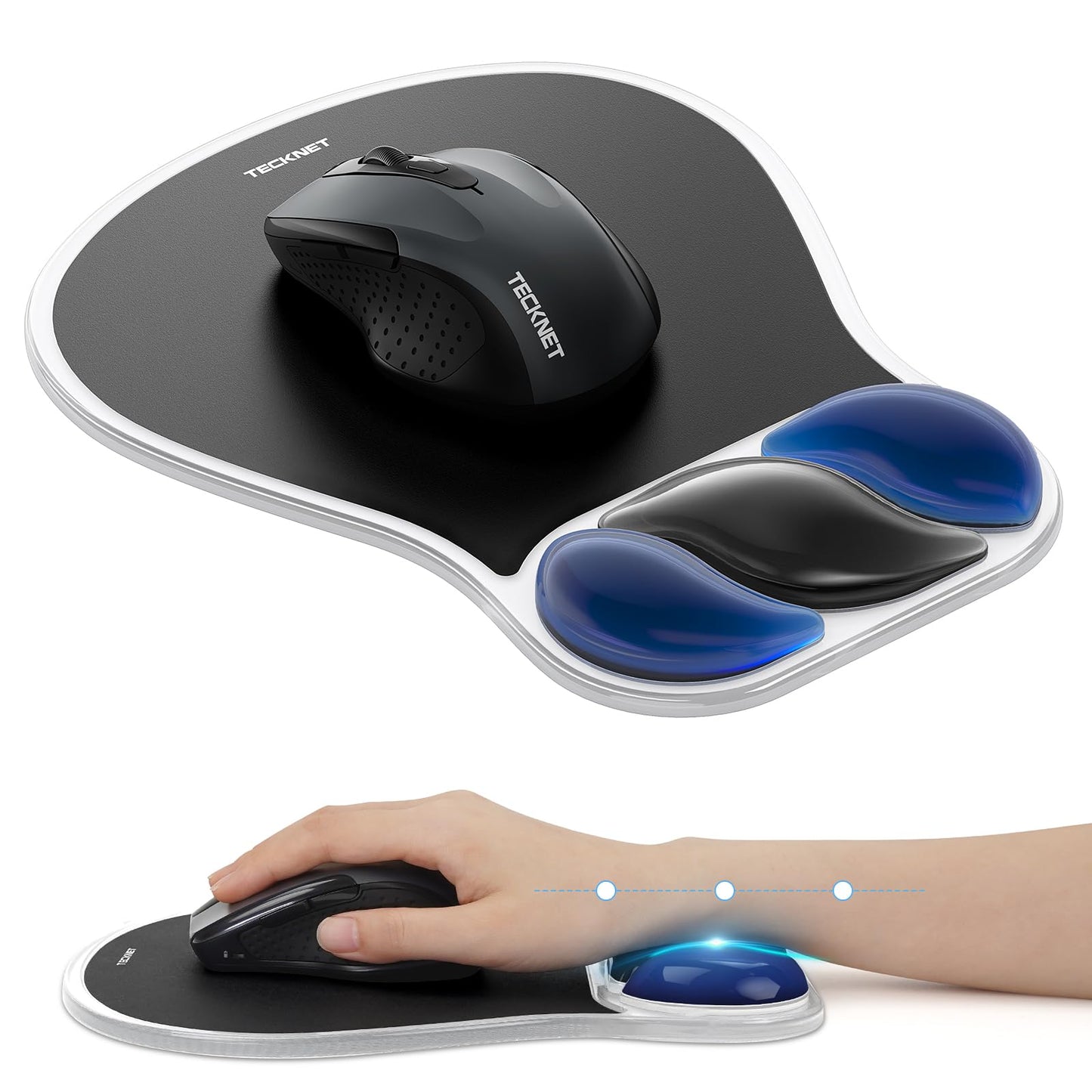 TECKNET Gel Mouse Pad with Wrist Rest, Ergonomic Mouse Pad with Gel Wrist Support for Relieve Wrist Pain Comfortably - Non-Slip Base & Waterproof Surface for Office & Home - Black