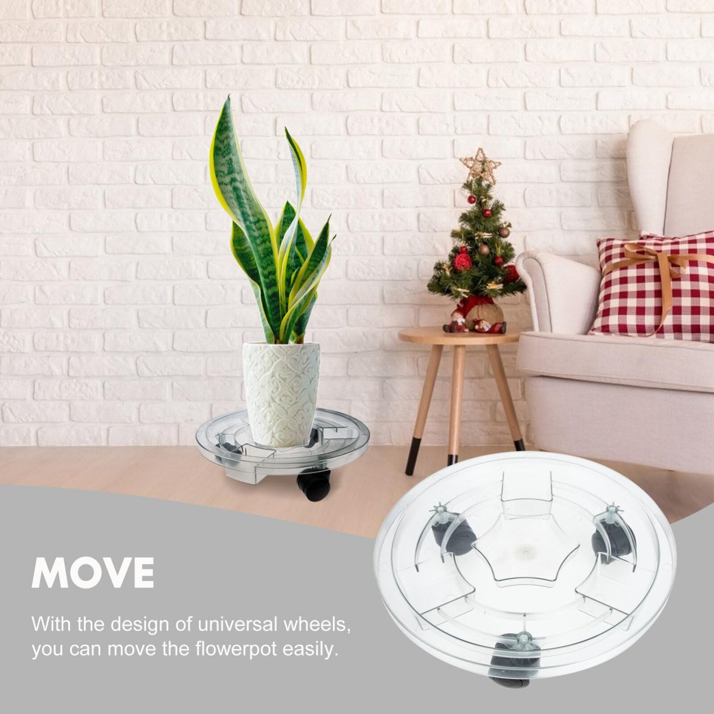 GANAZONO Removable Plant Pot Stand with Smooth Rolling Wheels 11.81 Inch Clear Plastic Caddy for Indoor and Outdoor Large Flower Pots