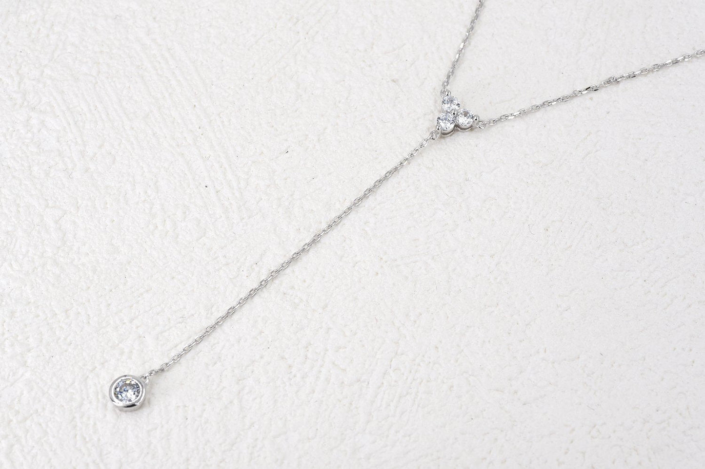 espere Womens Sterling Silver Dainty CZ Lariat Necklace Triple CZ Cluster Y-Shaped Necklace Platinum Plated