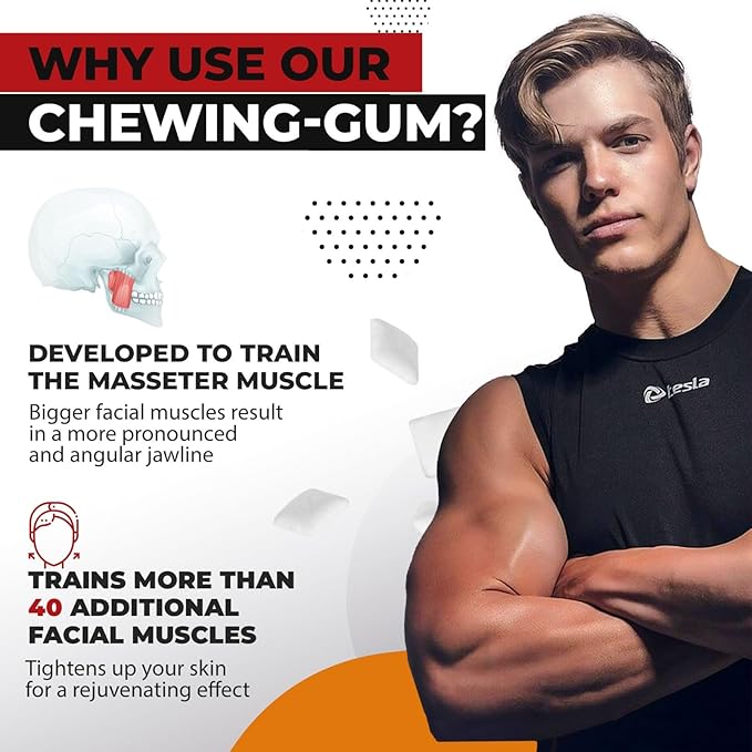 Jawliner® - Pioneers the Toughest Handmade 15x Harder Jawline Gum Includes 12 Weeks Coaching - Sugar-Free Cinnamon Honey Gum - Jawline Exerciser for Mewing & Shaping the Jaw (2 Months Pack)