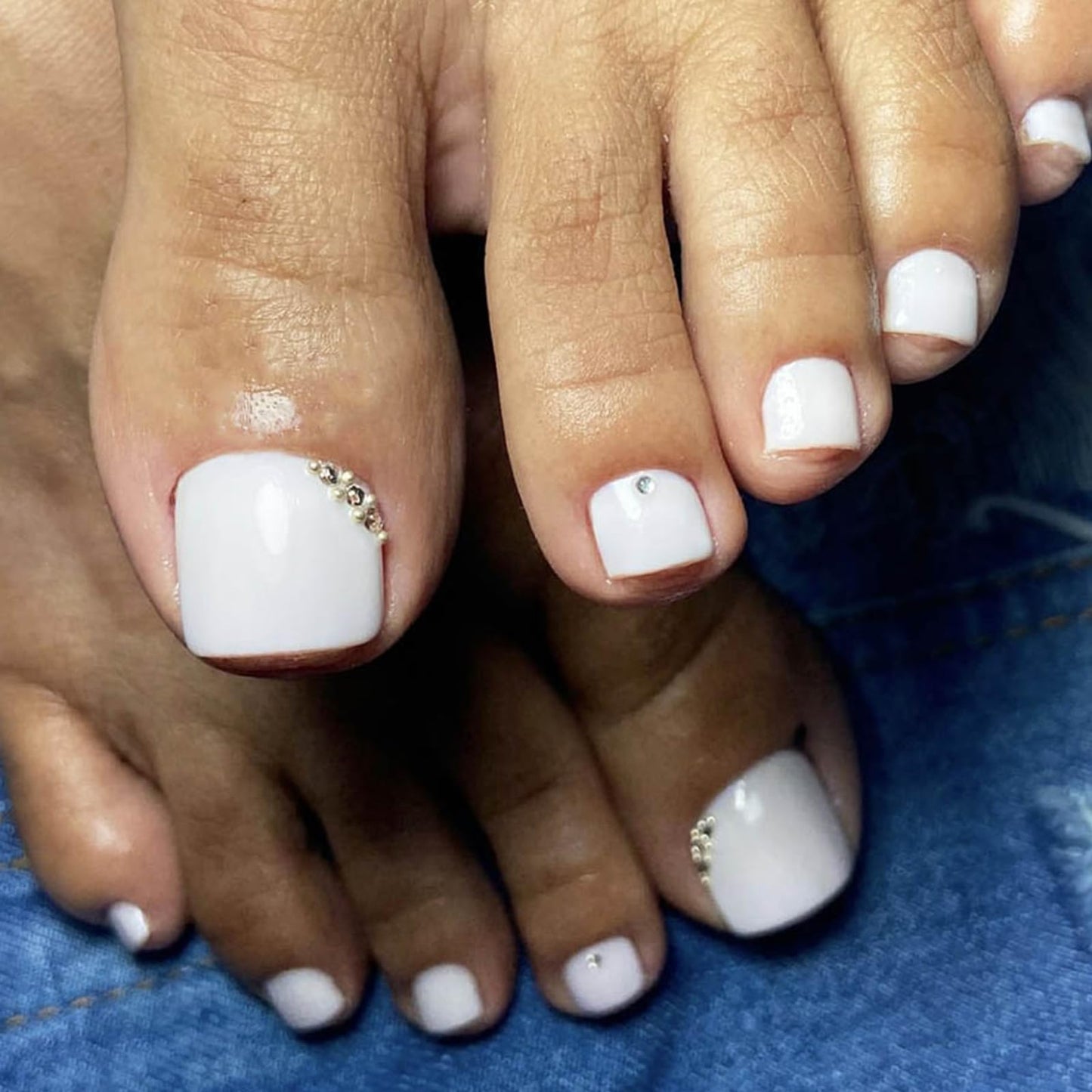 EternalClassic 144pc Press on Toenails for Women Toe Nail Press ons Short Square with Glue&Jelly Glue, White Fake Toe Nails Glue on Toe Nails, Full Cover Acrylic Artificial Toe Press on Nails