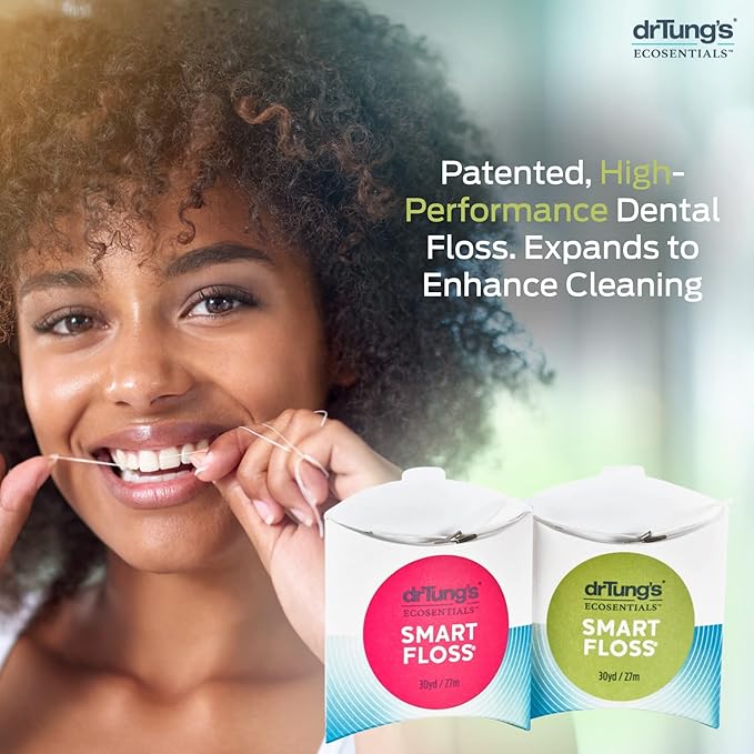 DrTung's Smart Floss - Natural Floss, PTFE & PFAS Free Floss, Gentle on Gums, Expands & Stretches, BPA Free - Cardamom Flavor, Colors Vary (10 Pack)