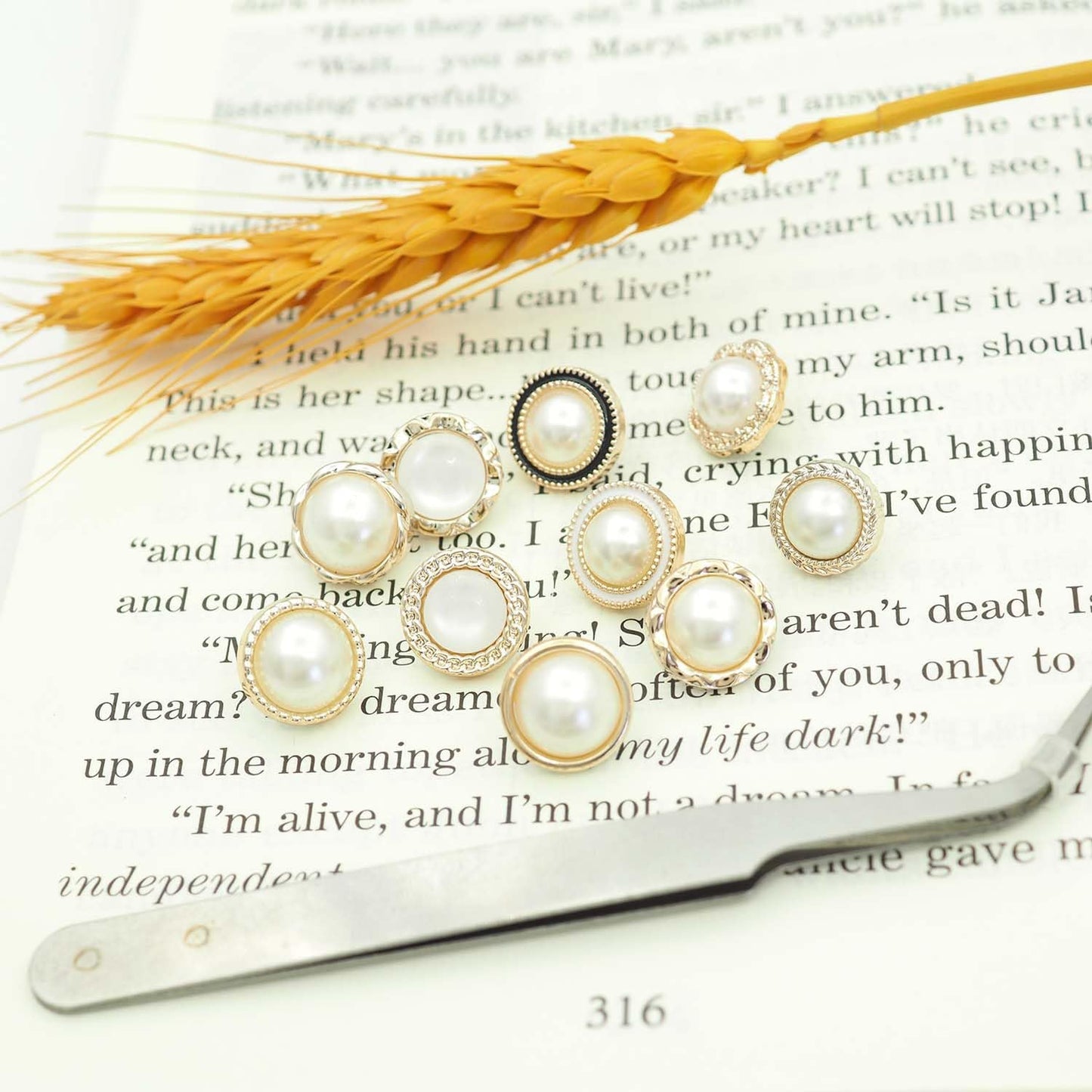 Youmeizer 100PCS(10 Styles) Resin Button Decorated with Artificial Pearls for Crafting· Sewing Replacement·Replacement·Knitting Sweaters Handmade Crafts It's stored in a Plastic Box (Gold)