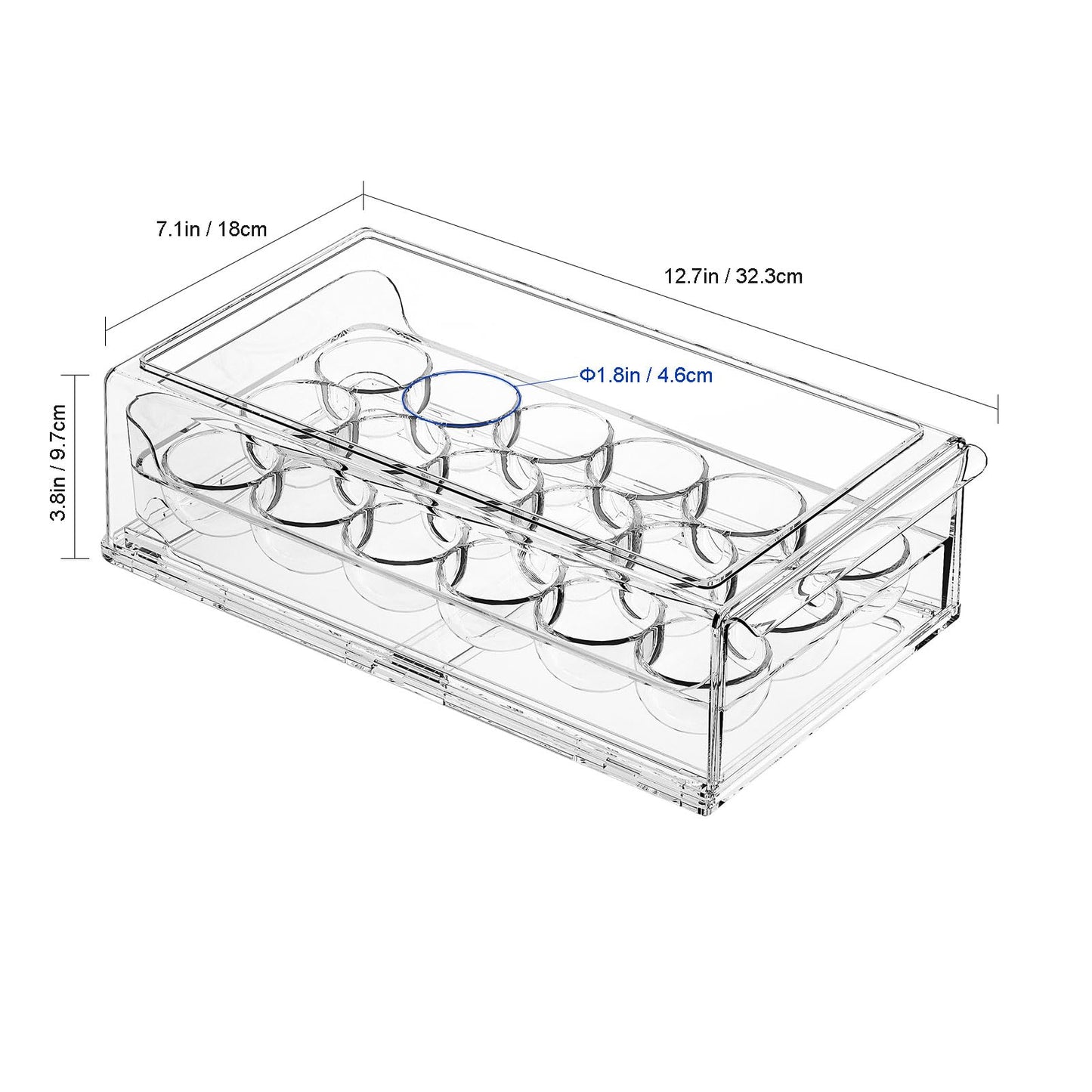 BPA Free Refrigerator Organizer Bins, Stackable Egg Holder, 18 Egg Tray