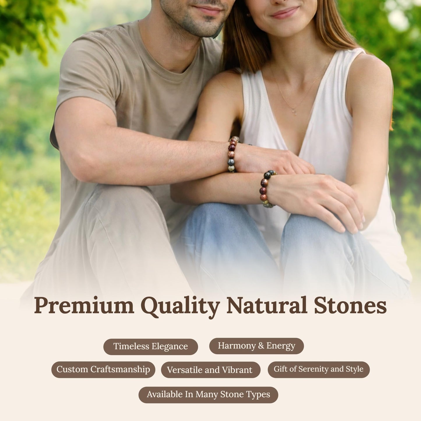 Elm City Direct 8mm Natural Stone Beaded Bracelet – Unisex Crystal Stretch Bracelets for Men & Women, Chakra & Healing Jewelry, Gift-Ready Beaded Bracelets (Egg Stone, 8mm)