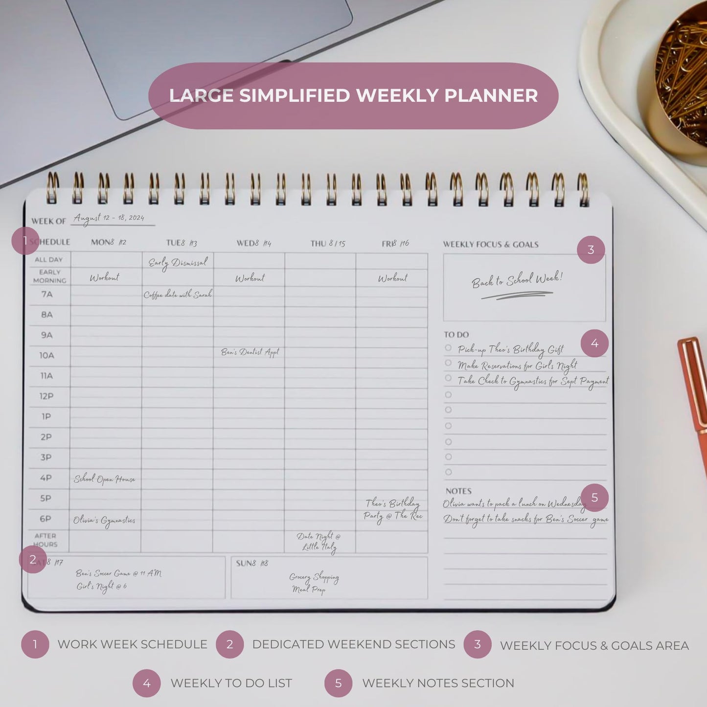Merely Home Undated Weekly Business Planner | 8.25” x 11.75” ADHD Organizer | Premium Multi-Layout Schedule | Navy | Landscape Layout