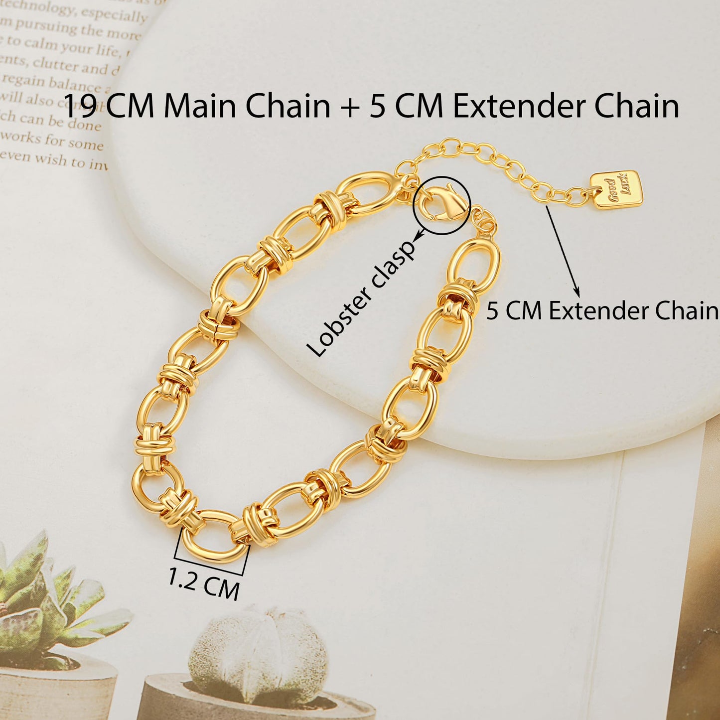 SOFYBJA Dainty 18K Gold Chunky Oval Chain Bracelet for Women Adjustable Link Bracelet Layering Jewelry