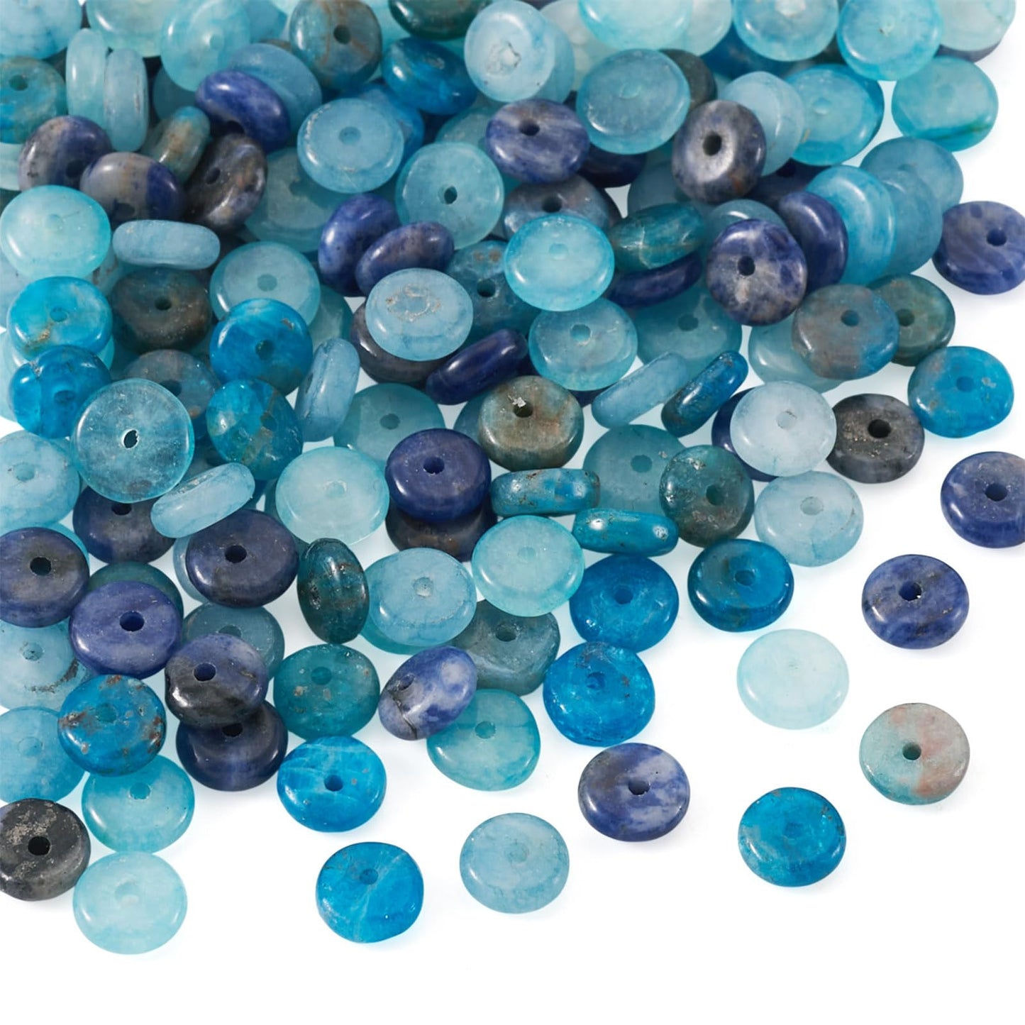 Beadthoven 180Pcs 6mm Natural Gemstone Rondelle Beads Healing Crystals Flat Disc Abacus Smooth Stone Loose Spacers Blue Apatite Sodalite Jade Beads for DIY Bracelet Necklace Jewelry Making