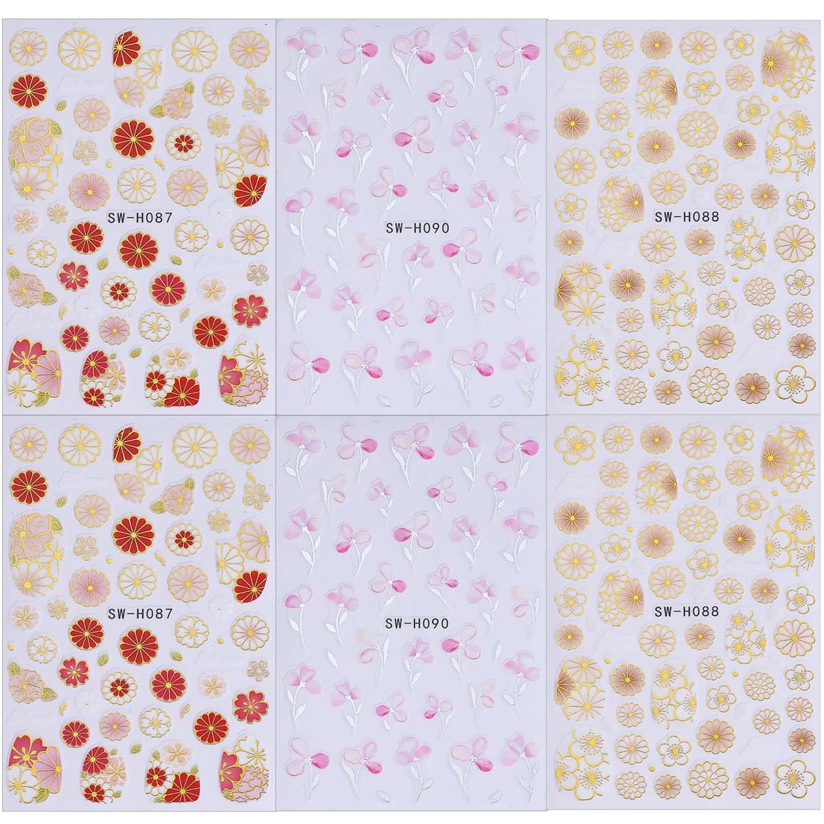 6 Sheets Flower Nail Stickers with Leaf Design Nail Decals 3D Self-Adhesive Gold Hollow Out Floral Nail Art Stickers Spring Summer Nail Decoration for Women DIY Manicure Supplies