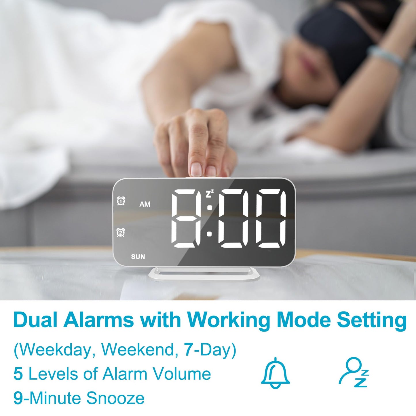 Slim LED Digital Alarm Clock, Mirror Surface for Makeup, with Diming, Large Display, Easy Setting, USB Charger Ports, Modern Bedroom, Desk, Office Living Room Decor, Christmas Birthday for Women Girl