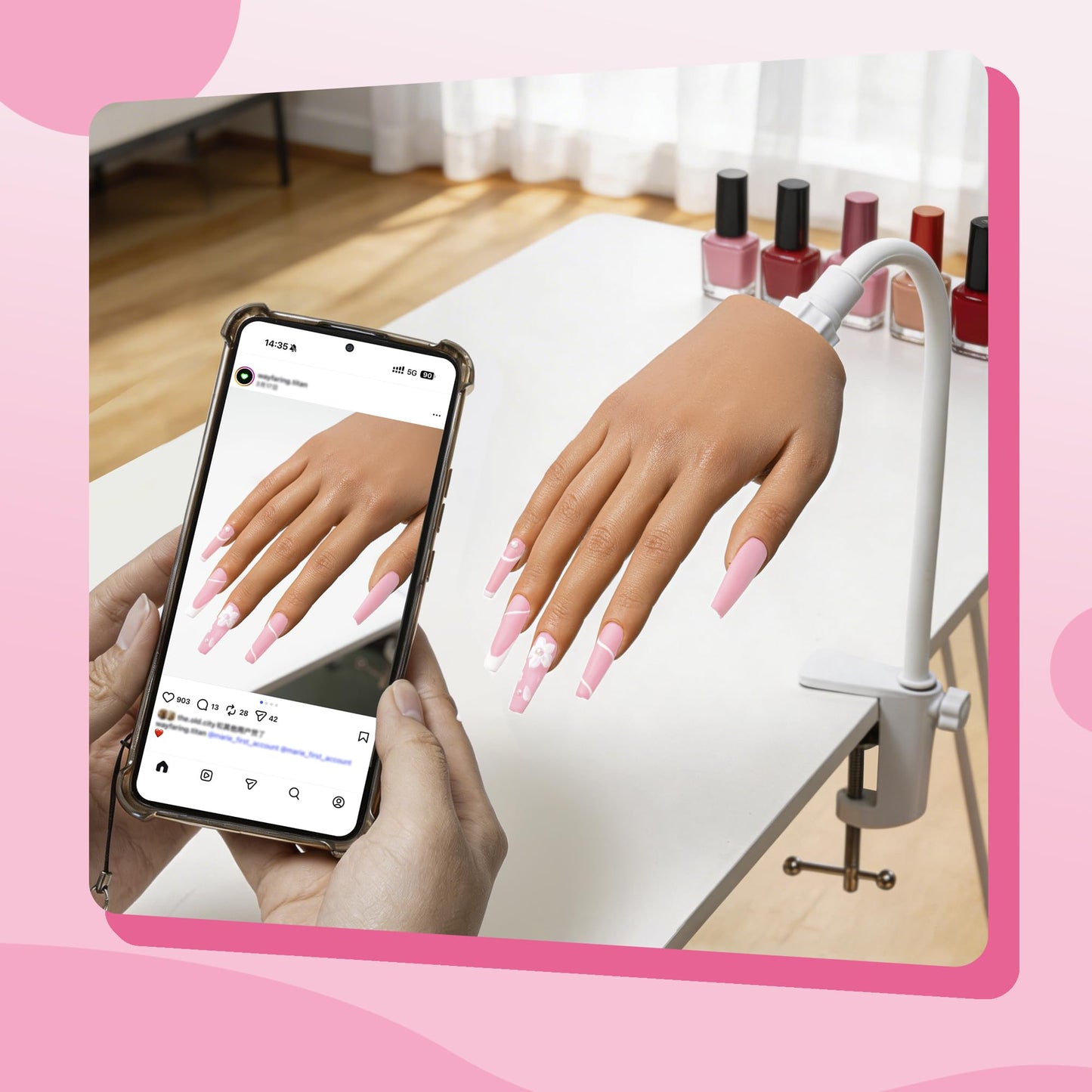 Veikmv Practice Hand for Acrylic Nails,Realistic Silicone Training Hand with Flexible Fingers for Nail Art Practice,Professional Mannequin Hand Model Kit for Gel Polish & Manicure Beginners