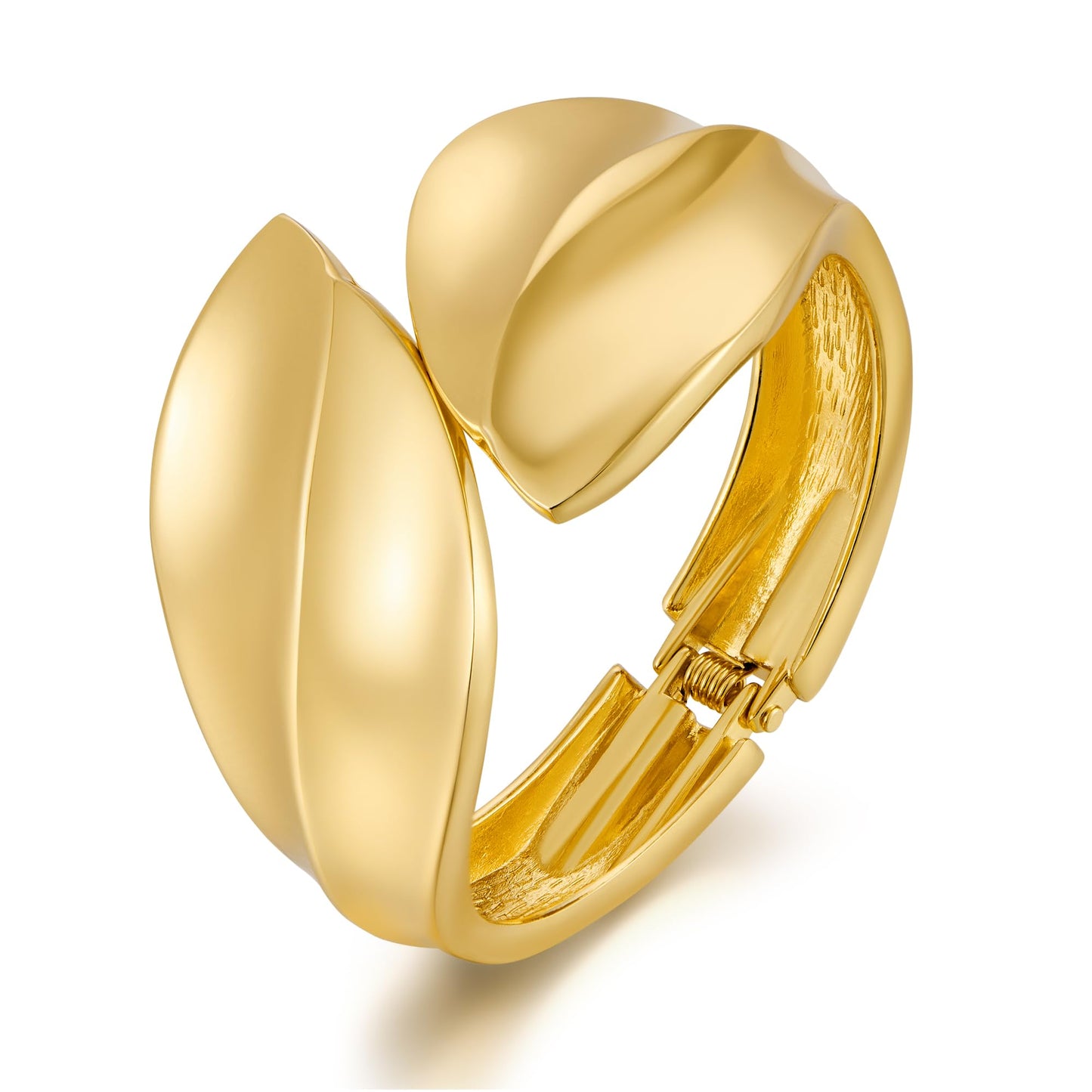 SHANTYSON Gold Plated Leaf Cuff Bracelet for Women - Stylish Geometric Open Bangle Thick Hinge Bracelet