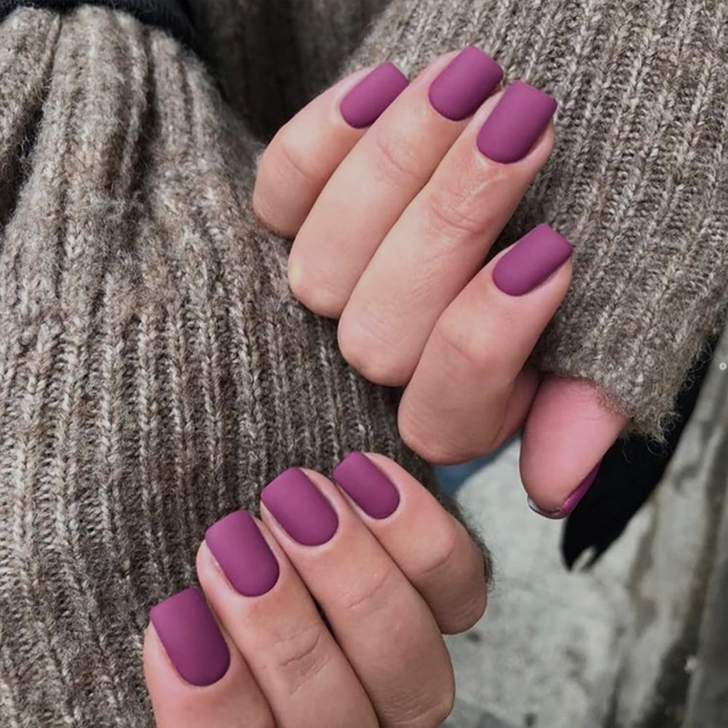 Matte Pulm Press on Nails Short Square Fake Nails Short Square Nails Press ons, Soft Gel Acrylic Glue on Nails Stick on for Women Thick Solid Color 24pcs