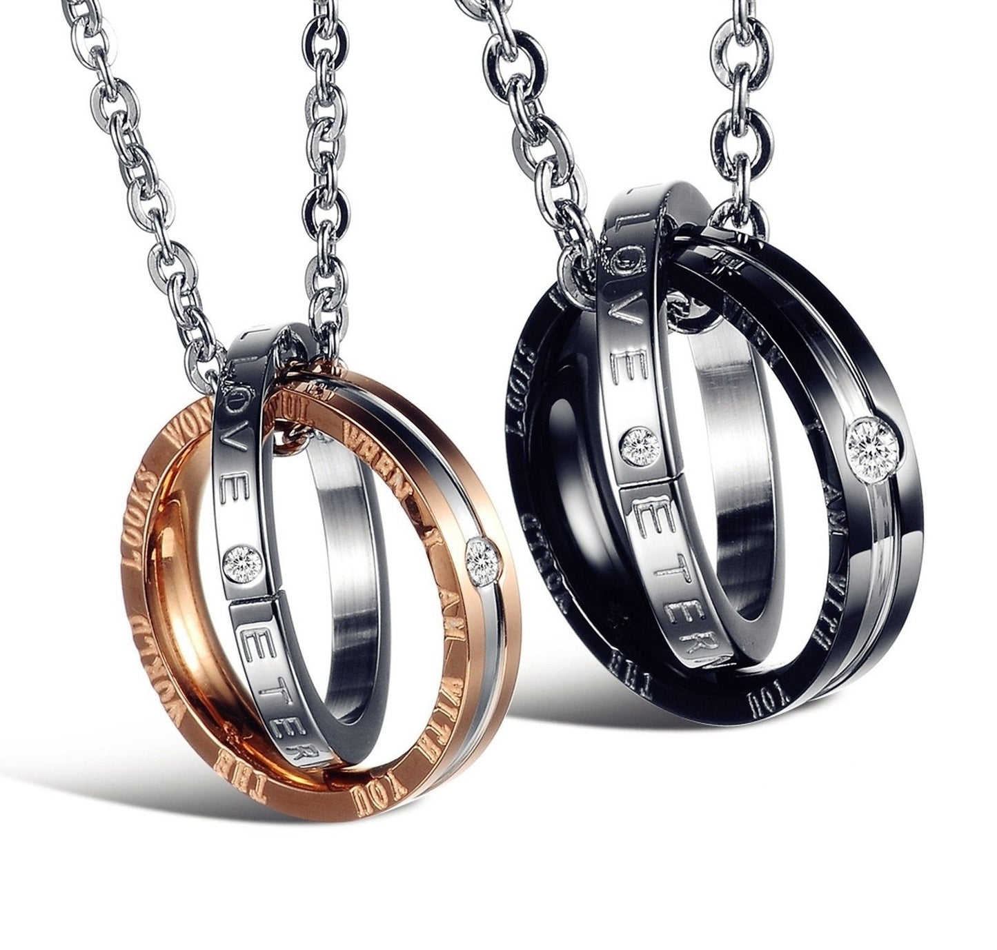 His & Hers Matching Set Titanium Stainless Steel Couple Pendant Necklace Korean Love Style in a Gift Box (ONE PAIR)