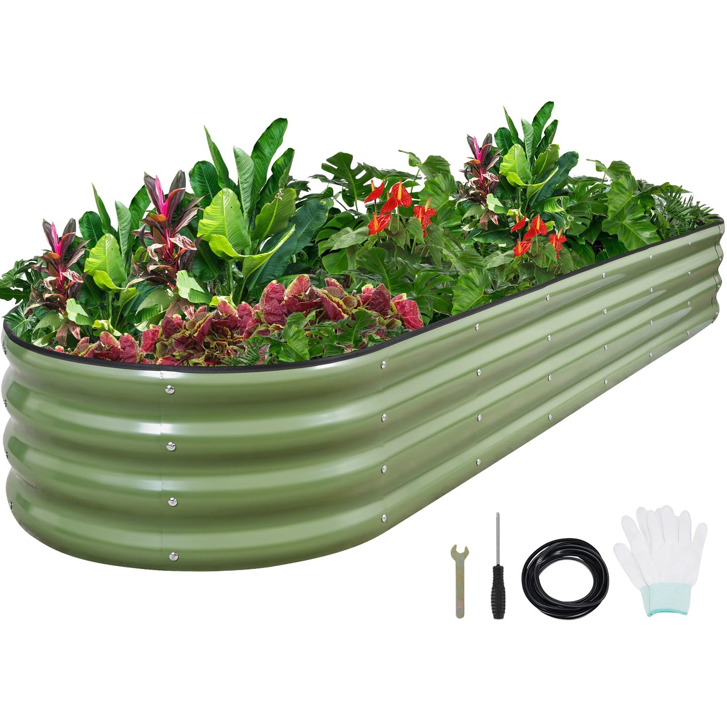 1MORE Galvanized Raised Garden Bed- Planter Garden Boxes Outdoor, Raised Beds for Gardening,8x2x1ft Metal Garden Bed Kit for Vegetables Flower, Planter Raised Beds with Tools.Green