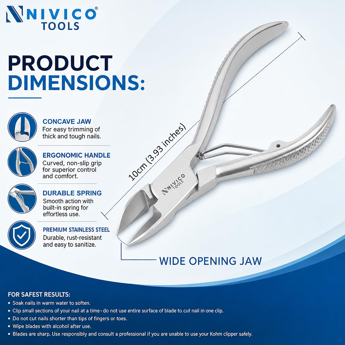 Nail Cutter 4" - 10cm, Single Leaf Wire Spring - Professional Nail Clipper Printed Handle Satin Finish, Stainless Steel Nail Trimmer Single leaf Wire Spring for Manicure
