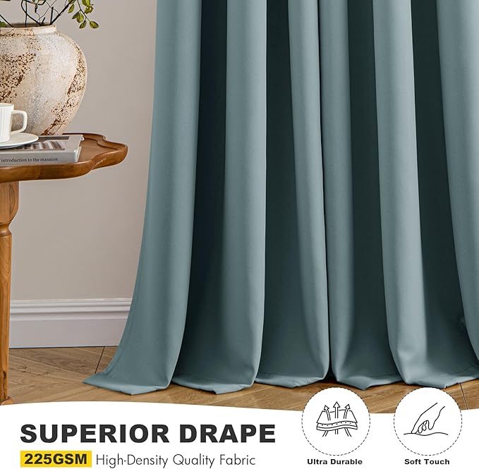 MIULEE Dusty Blue Blackout Curtains - Bedroom Window Treatment Curtains Thermal Insulated Room Darkening Drapes for Living Room Kitchen Grommet Light Blocking Drapery, 40 x 54 Inches Long, 2 Panels