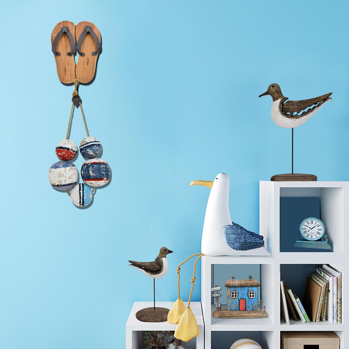 Veclotch Wood Seagull Figurine Nautical Decoration, Rustic Sea Bird Statue Nautical Beach Theme Seabird Sculpture Table Top Decor for Living Room Bathroom Home Decor
