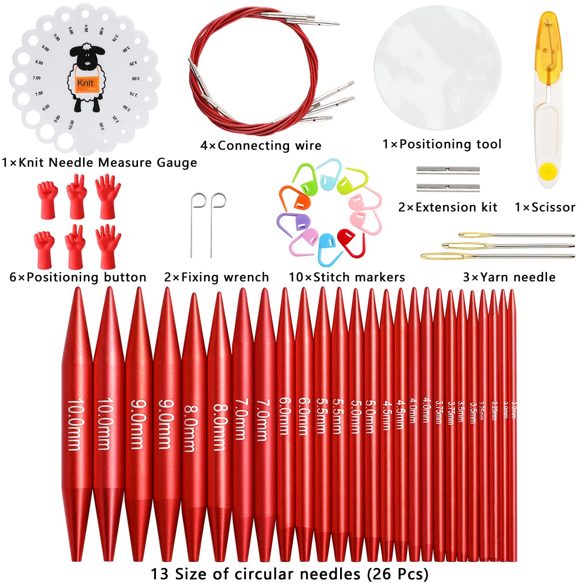 57 PCS Interchangeable Circular Knitting Needles Set, Aluminum Knitting Needles 3.0mm–10.0mm with 4 Cables, Ergonomic Handles & Storage Case, Complete Knitting Kit for Beginners & Advanced Projects