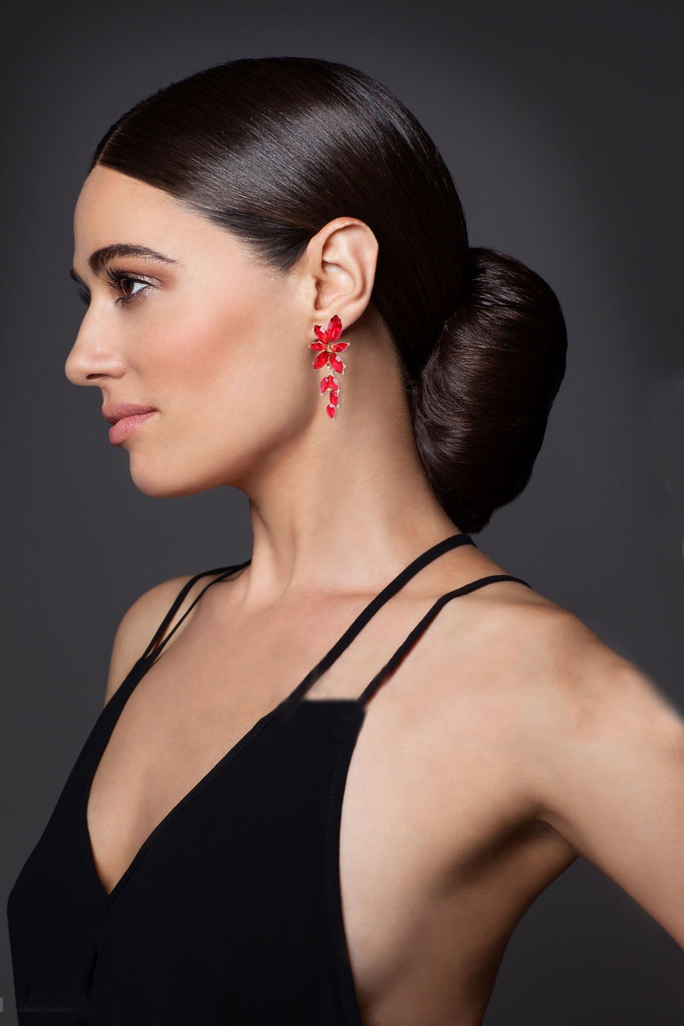ATIMIGO Elegant Red Rhinestone Dangle Earrings Cluster Crystal Wedding Bridal Earrings for Brides Bridemaids Formal Prom Statement Drop Earrings for Women