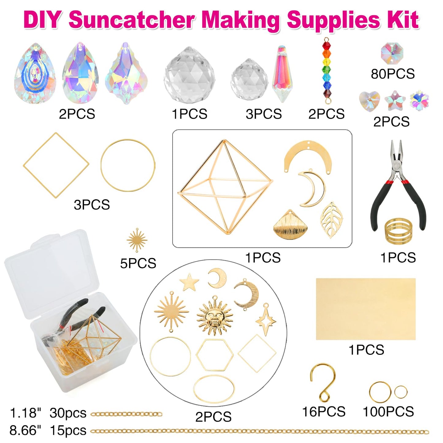 HYBEADS DIY Suncatchers, 400 pcs Sun Catchers Making Supplies Kit Art and Crafts for Adults Prism Hanging Decorative Suncatcher with Crystals Rainbow Maker for Indoor Windows Office Home Decor