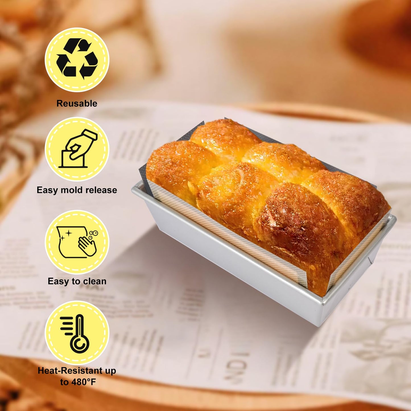 BERBAM 2 Pcs Thickened Silicone Bread loaf pan liners for baking bread 9x5，Silicone Baking Mat for 9x5 Inch Loaf Pan, Nonstick & Reusable, Easy to Clean, High-Temp Resistant (Black and Gray)