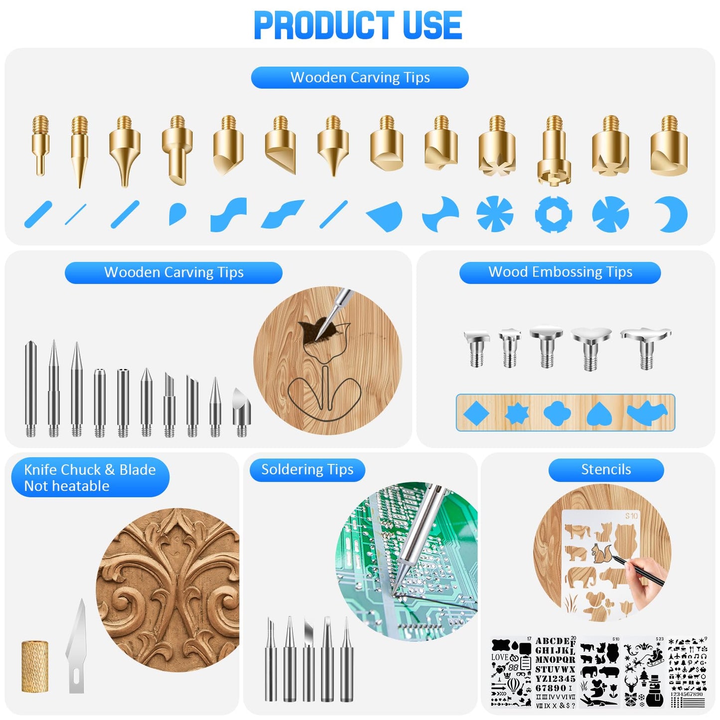 Ninonly 121pcs Wood Burning Tools kit with Gloves,Wood Burning Tool Set with Adjustable Temperature 200~450°C Switch, Professional Pyrography Pen Set for Embossing Carving Soldering