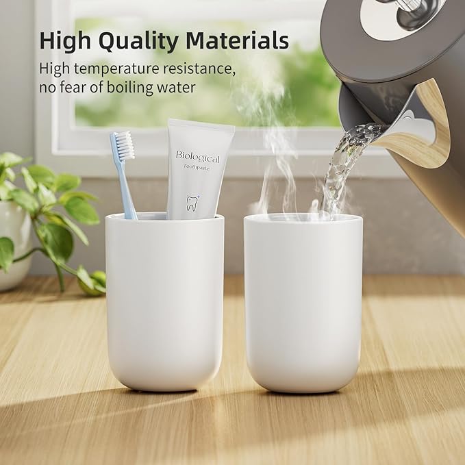 MOPMS Toothbrush Cup 13oz 380ml, Unbreakable Reusable Bathroom Tumbler 1Pc, Non-Slip Plastic Bathroom Cup Toothbrush Holders for Bathroom White