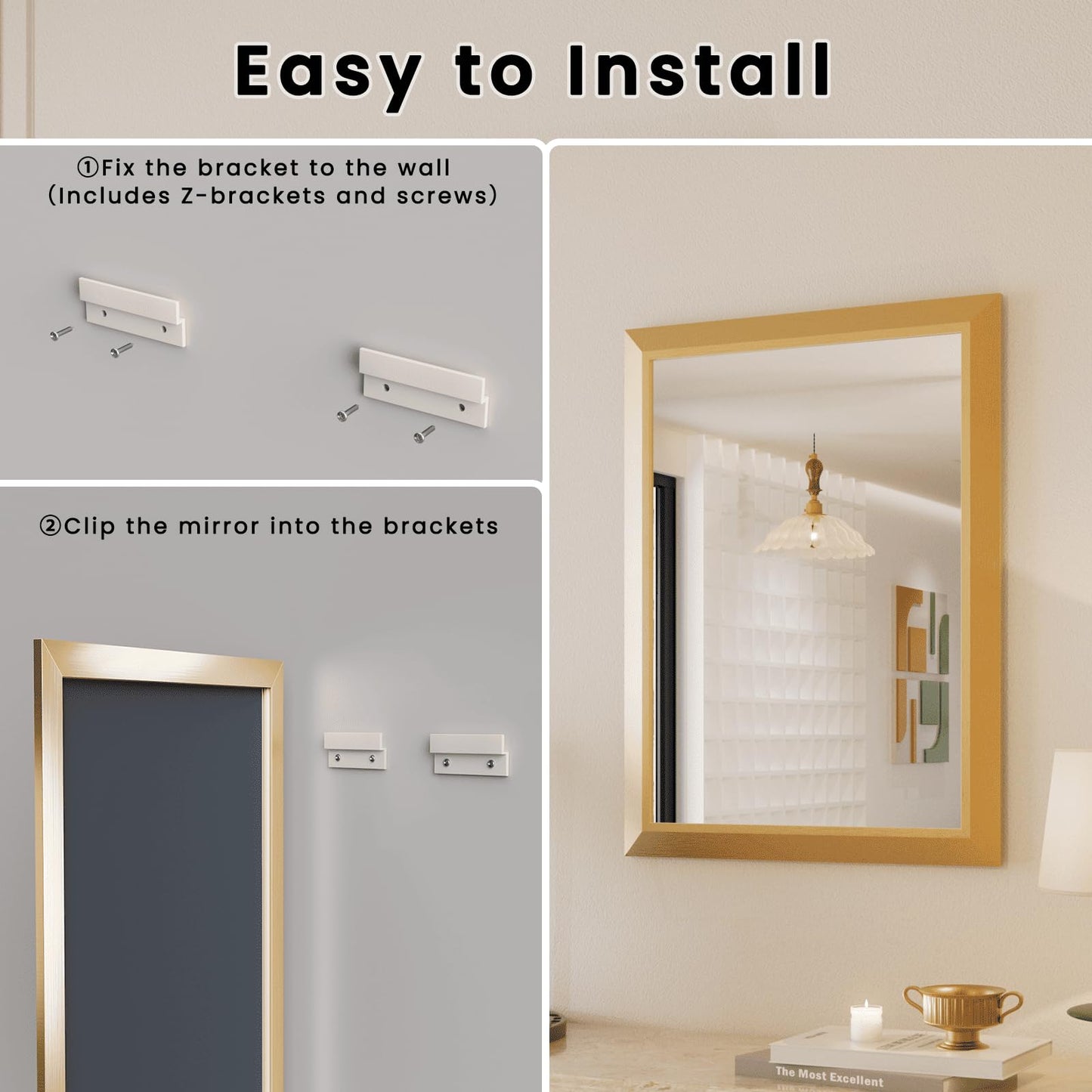 Amorho 24x36 Inch Bathroom Mirror, Gold Thick Metal Framed Wall Mirrors for Over Sink, Wall-Mounted Mirrors Perfect for Bedroom, Living Room, Entryway, Rectangle (Horizontal/Vertical).