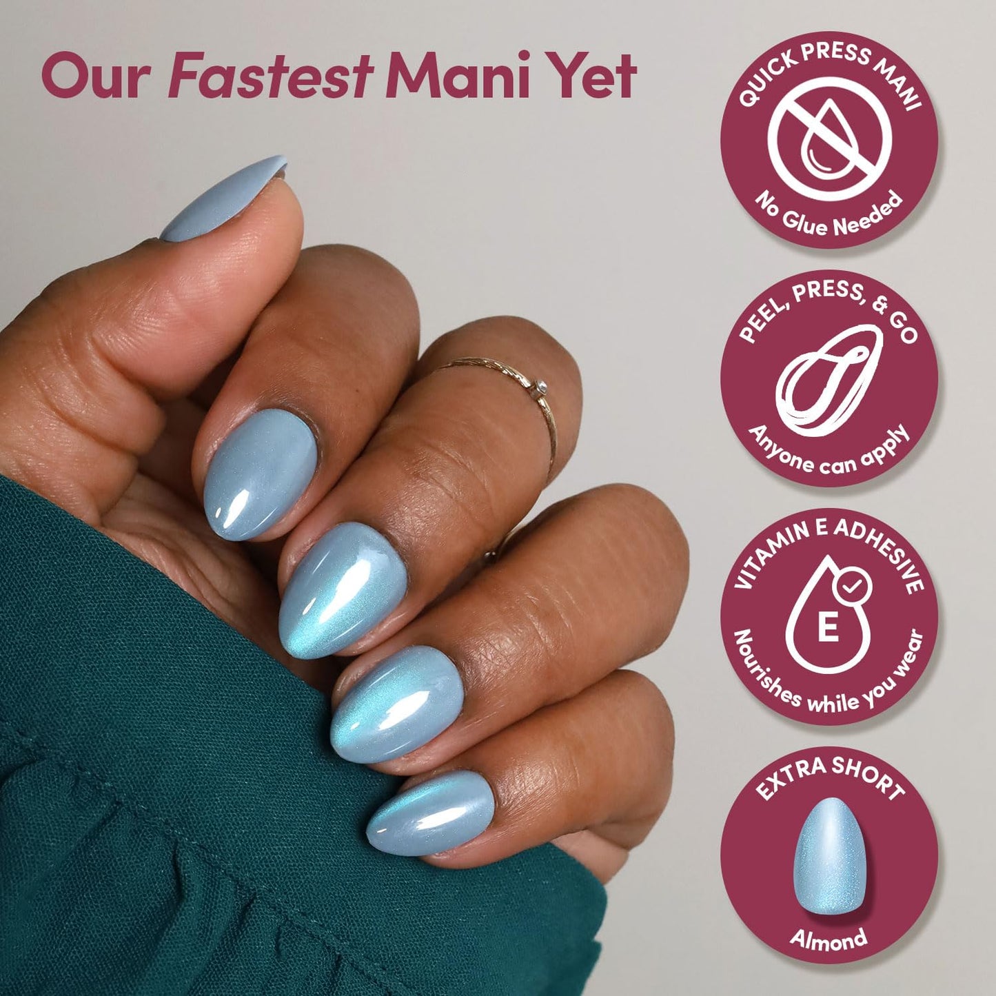 Glamnetic Quick Press Mani Bundle - No Glue Press On Nails, Just Peel and Stick | Nude Glazed & Ocean Prism | Mess Free Salon Quality Stick On Nails | Oval & Almond Extra Short Nails