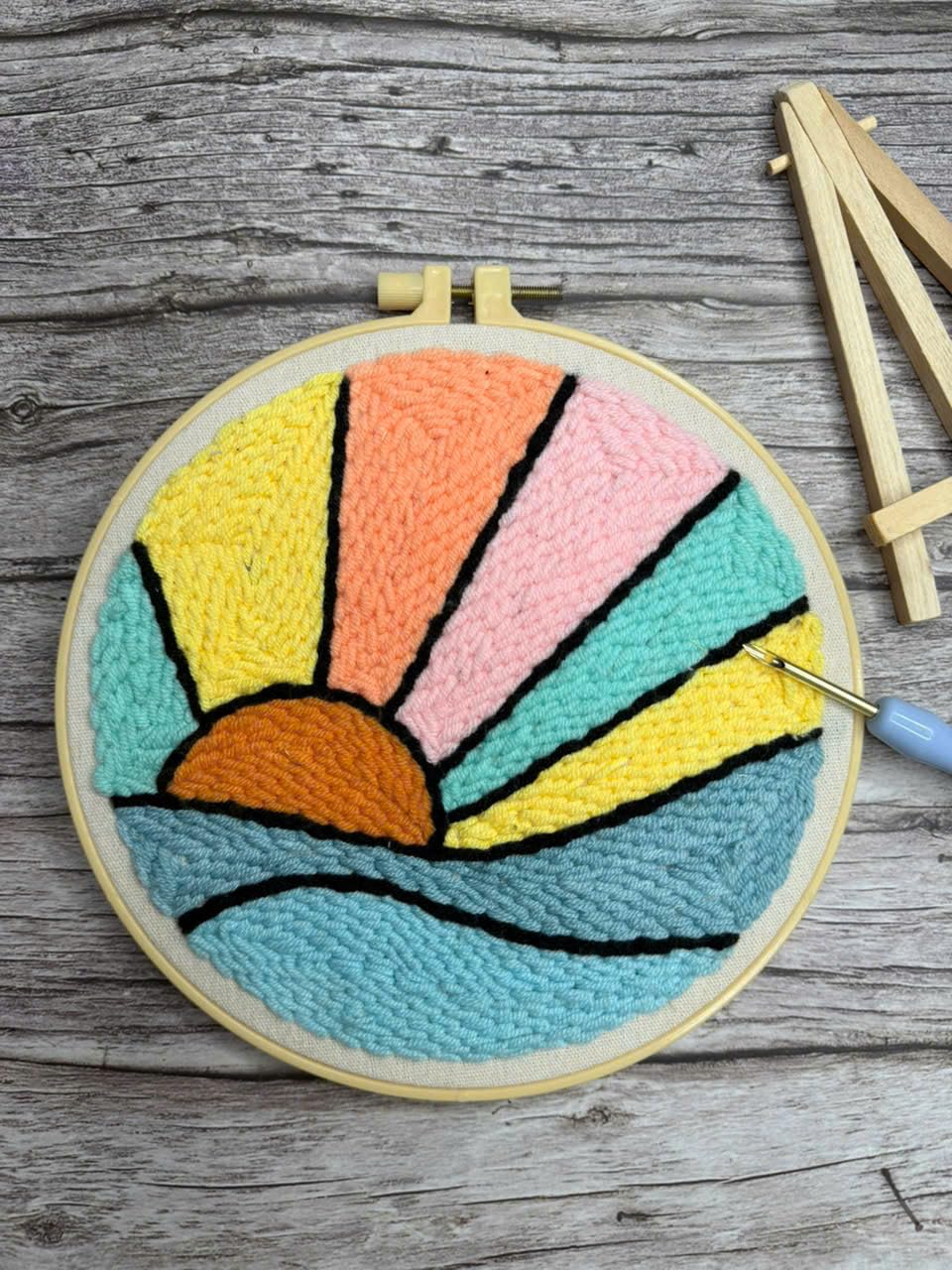 CELCRAFTIQUE Punch Needle Kits for Adults Beginner, Tool with Punch Needle Fabric, Hoops, Yarns and Sewing Needles (Morning Glow)