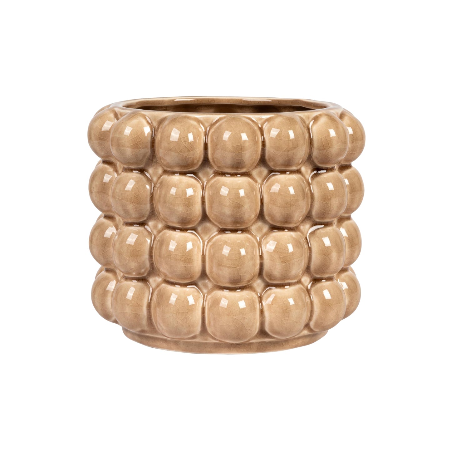 6 Inches Round Stoneware Planter with Raised Dots, Holds 4 Inches Pot, Tan
