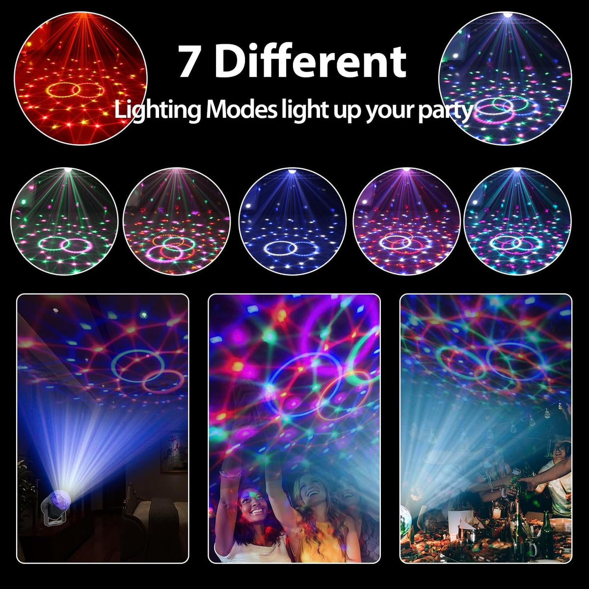 [2-Pack] Disco Ball DJ Party Lights Sound Activated with Remote Control Strobe Lamp 7 Modes Stage Light for Home Room Dance Parties Karaoke Halloween Christmas Birthday Decorations
