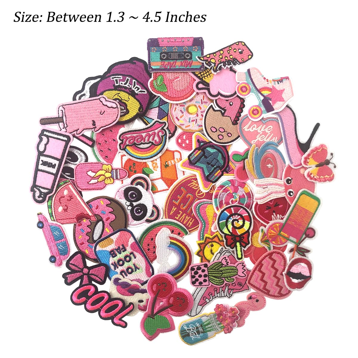 ZESION 50 Pcs Pink Iron-on Patches Applique, Iron on/Sew on Clothing for Boys and Girls