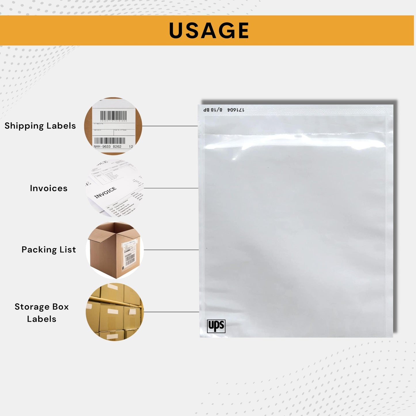250 Pack 6.5"x10" UPS Shipping Label Sleeves – Clear Self-Adhesive Packing Slip Pouches, Waterproof Packing List Envelopes – Ideal for Shipping Documents, Mailing Labels, Invoices & Packing Slips