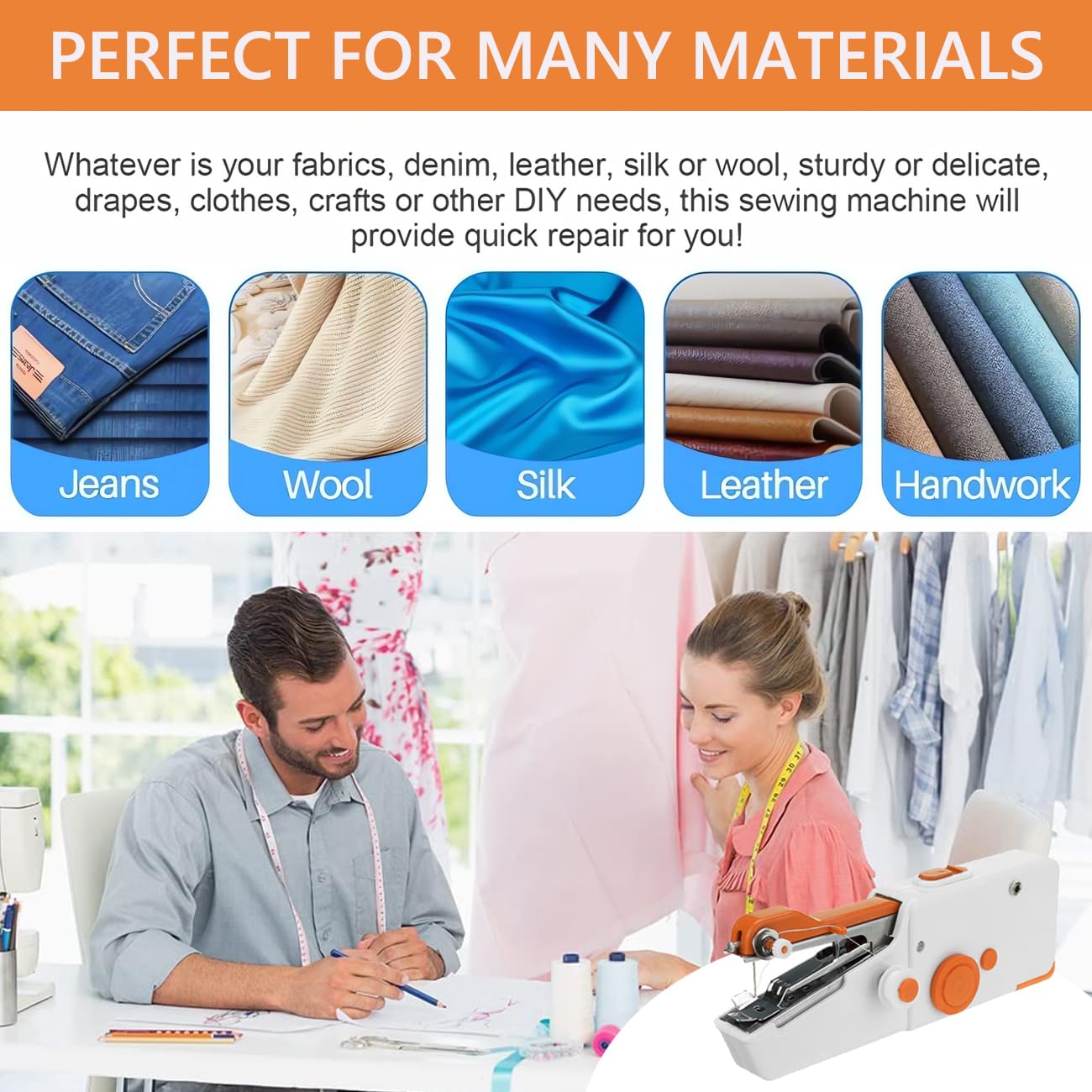 Handheld Sewing Machine, Mini Sewing Machine Handheld for Quick Stitching with Sewing Kits Suitable for Home,Travel,DIY (Orange)