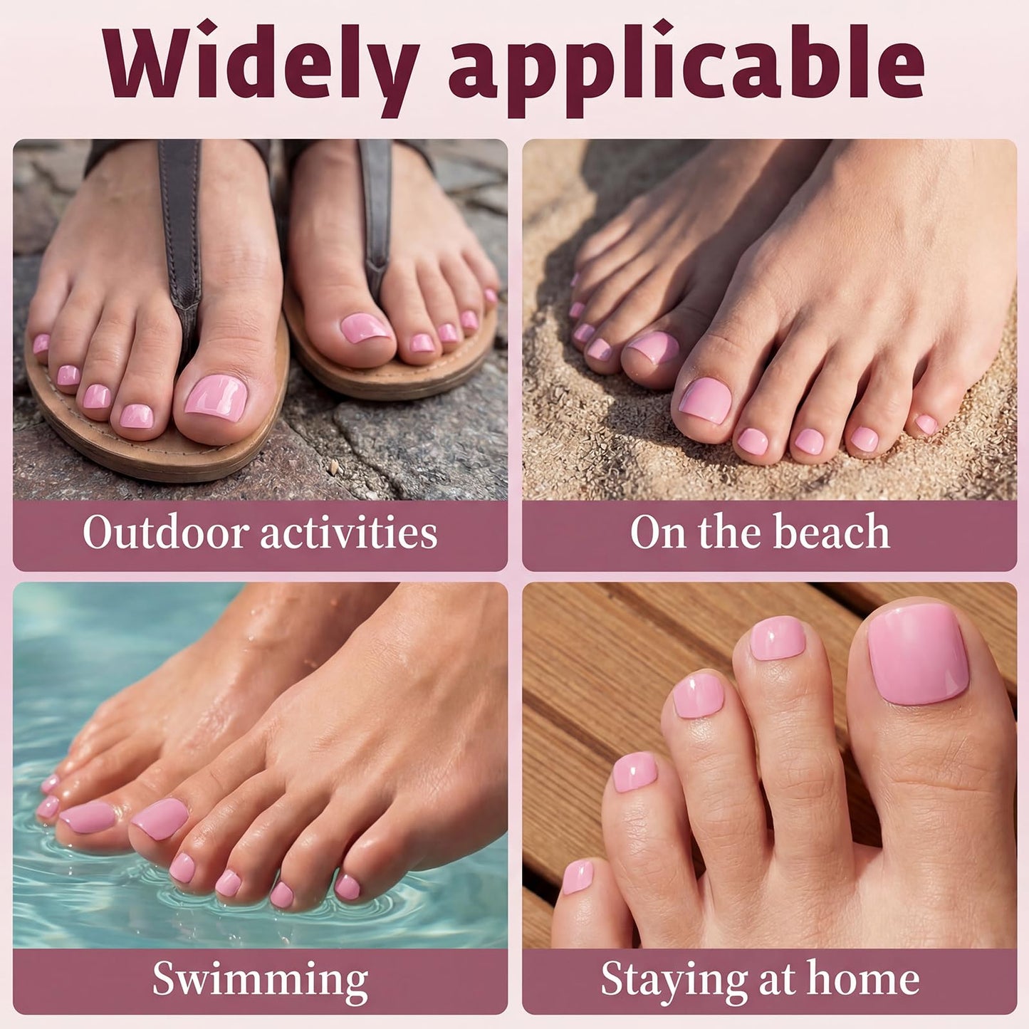 120pcs Light Pink Press on Toenails for Women,Short Square Fake Toe Nails,12 Sizes False Toenails with Nail Glue and Adhesive Tabs