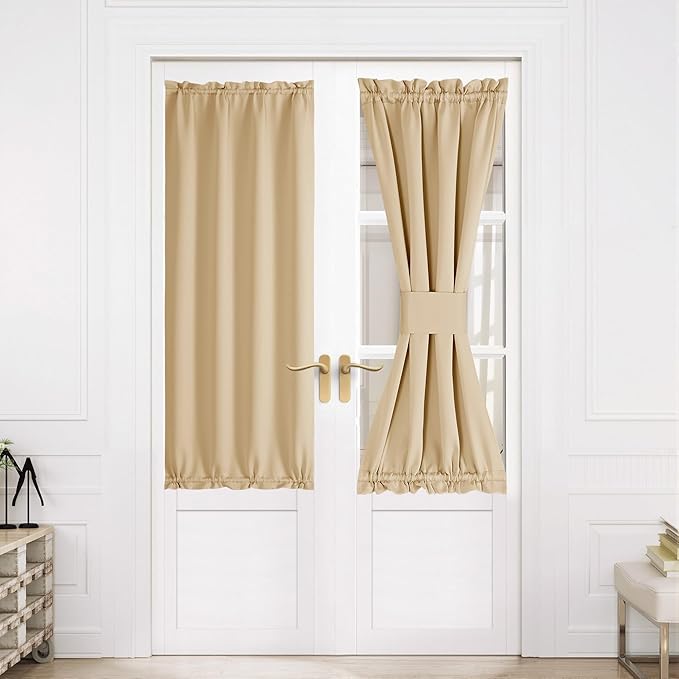 NICETOWN Blackout French Door Curtains, Privacy Door Curtains for Window, 30 X 64 Inch Room Darkening Blinds, Thermal Insulated Window Shades for Bedroom, 1 Panel, Biscotti Beige