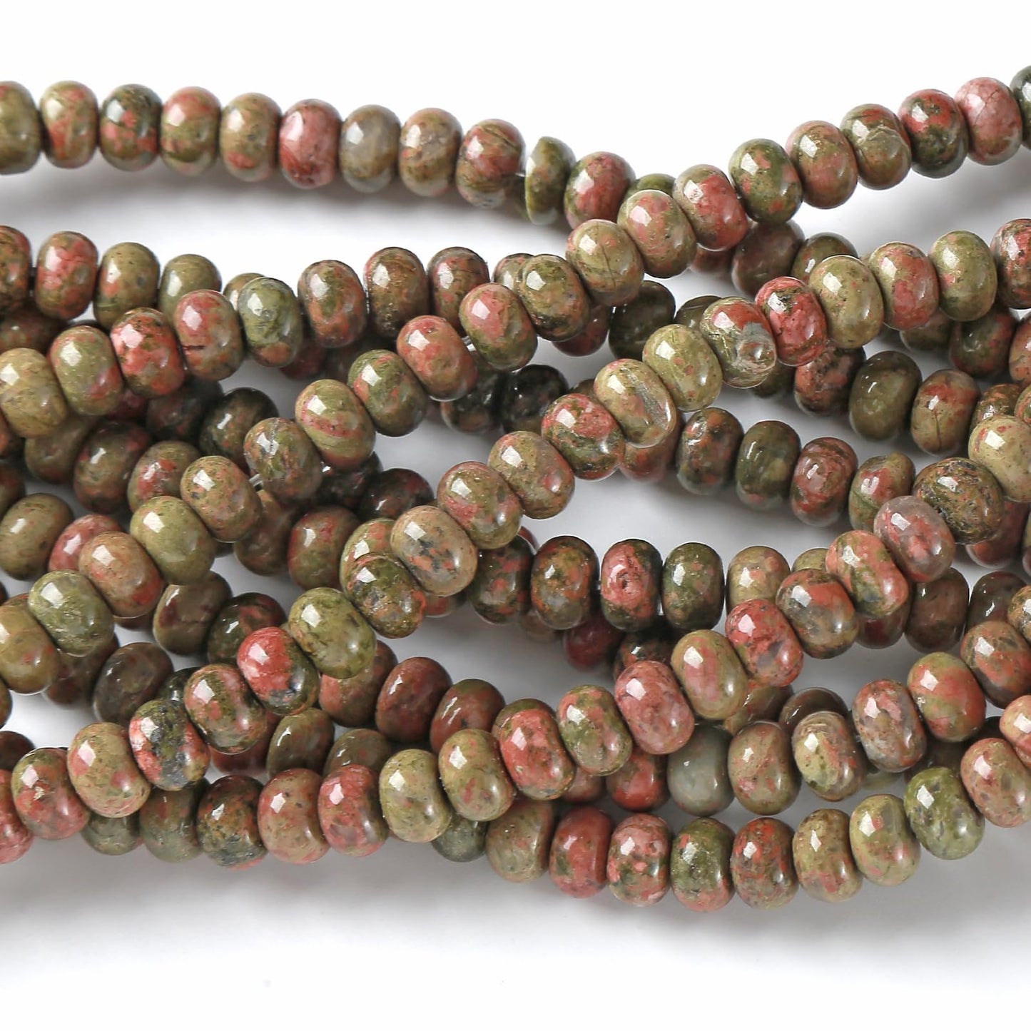 5x8mm 76pcs Natural Stone Unakite Rondelle Spacer Loose Beads Abacus Disk Stone Round Loose Gemstone Beads for Jewelry Making DIY Bracelet Necklace