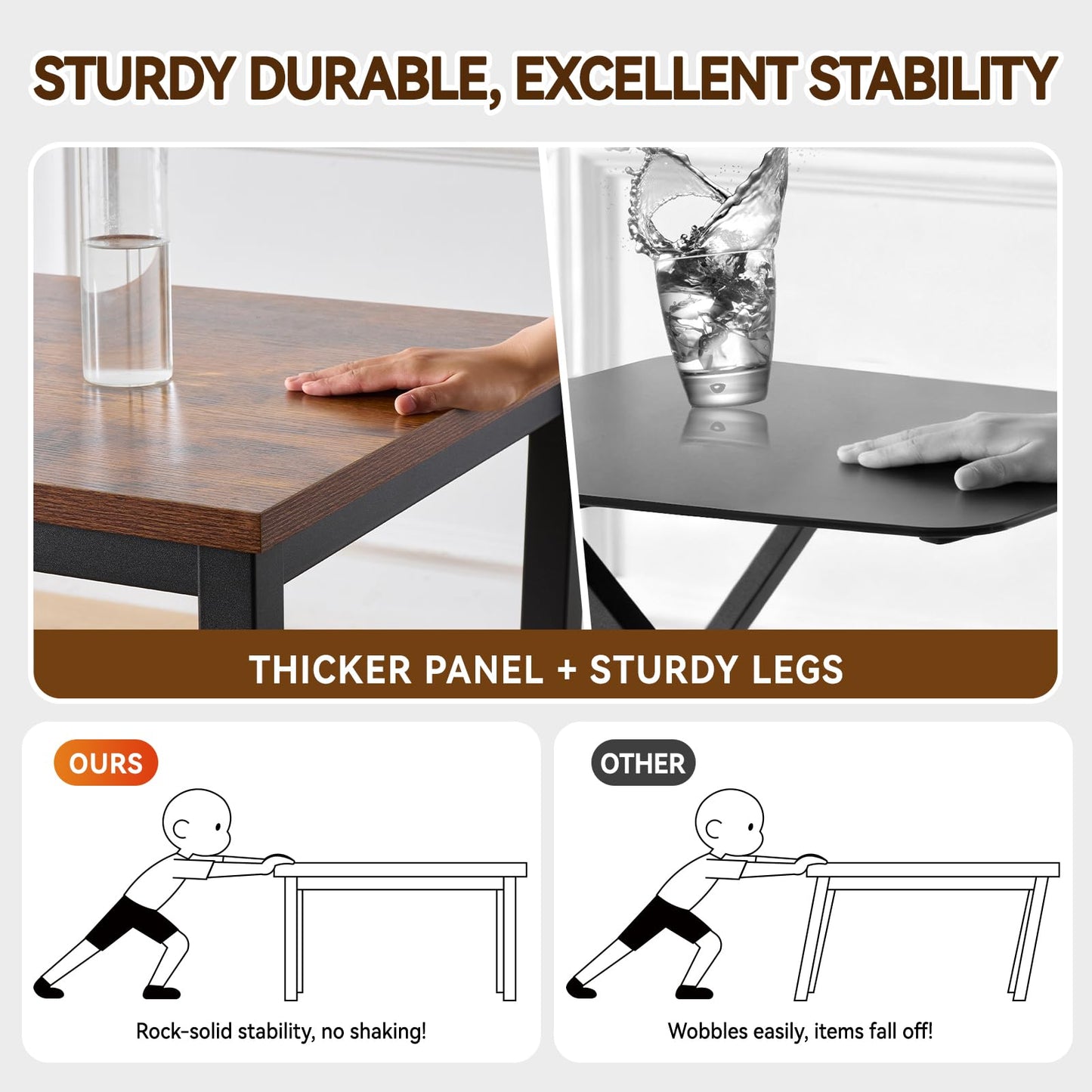 Ingdgnoso Computer Desk with Drawer, 47 Inch Home Office Work Desks, Modern Writing Study PC Desk Gaming Table for Small Place Bedroom, Thickened Tabletop and Stable Metal Frame Leg（Rustic Brown）