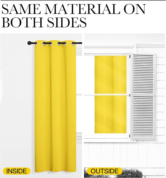 NICETOWN 84 inches Curtains for Office and Theater, Thermal Insulated Solid Grommet Drapes for Living Room (Bright Yellow, 1 Pair, 42 inches Wide)