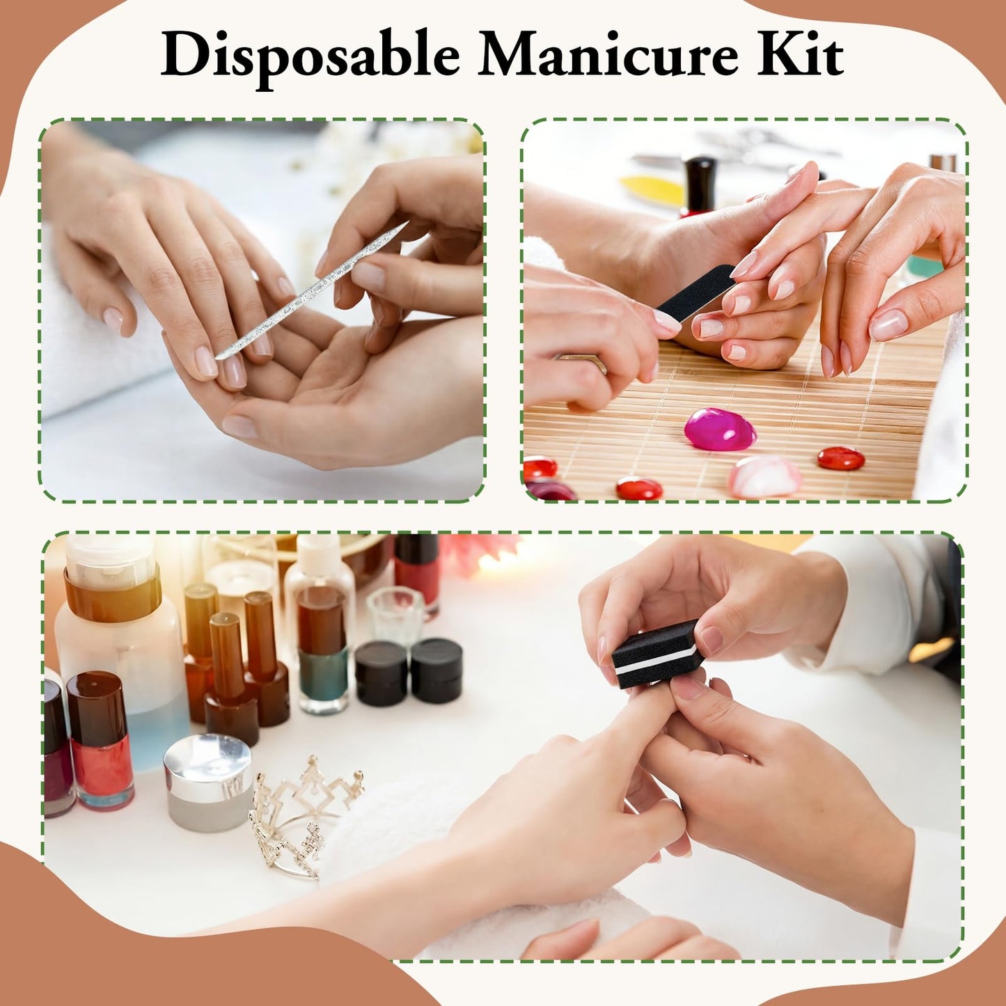 Lanties 100 Sets Disposable Manicure Kit Individually Package Nail Tech Must Haves Pedicure Set with Mini Nail File Buffer Cuticle Stick Tool for Salon Home Gifts