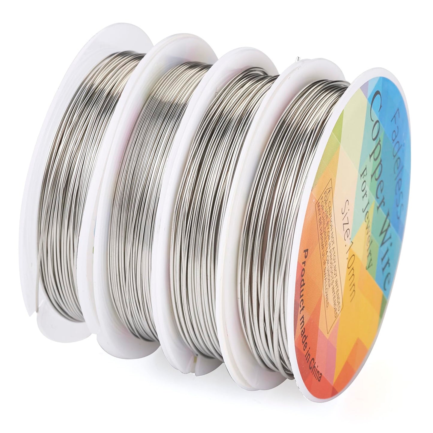 Pandahall 4 Rolls Silver Copper Wire 18/20/22/24 Gauge Crafting Wire 4 Sizes Tarnish Resistant Wrapping Wire Bendable Metal Wire for Handcrafting Supplies