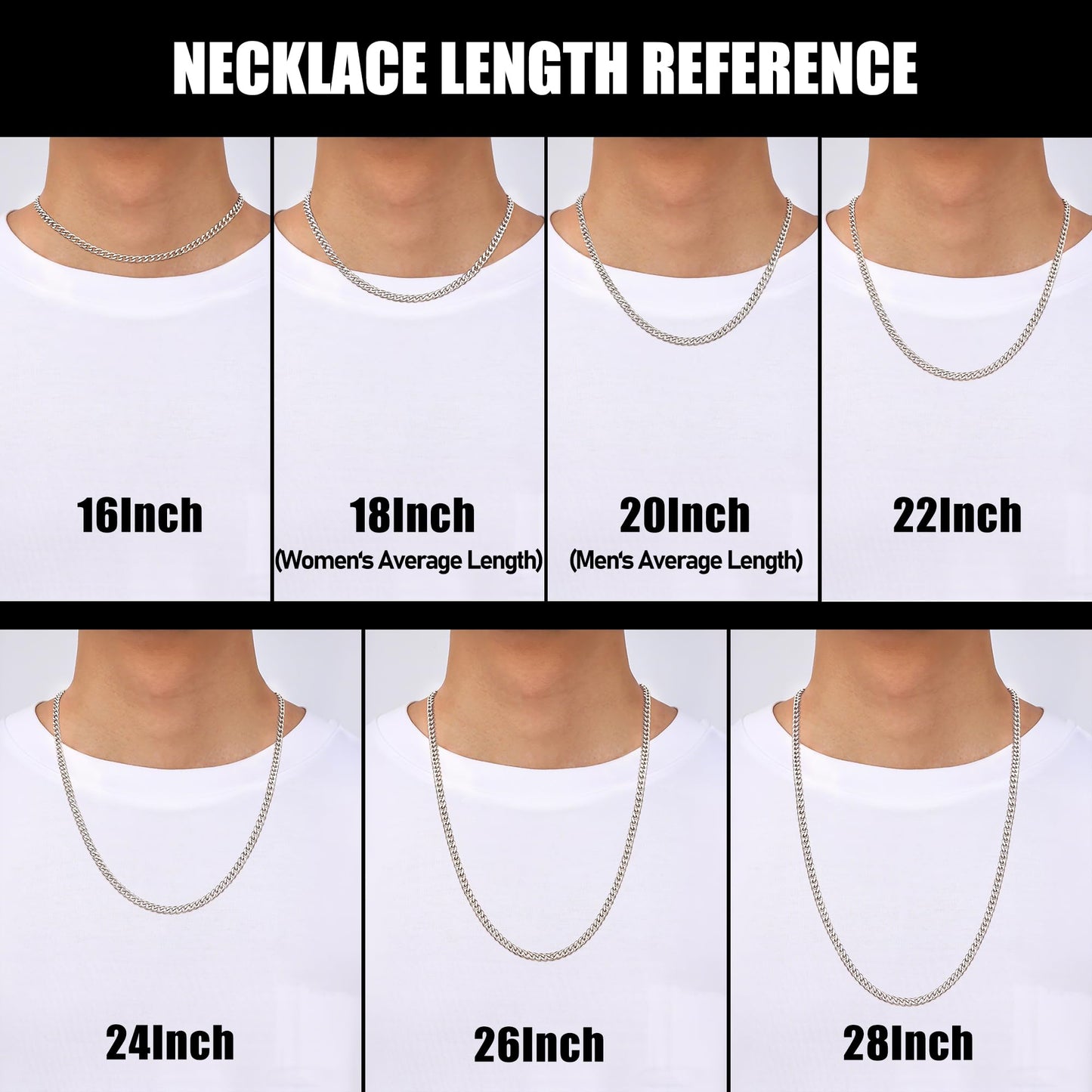 Fiusem Stainless Steel Cuban Link Chain Necklace, 3.5mm/5mm, 24'', Unisex, Silver
