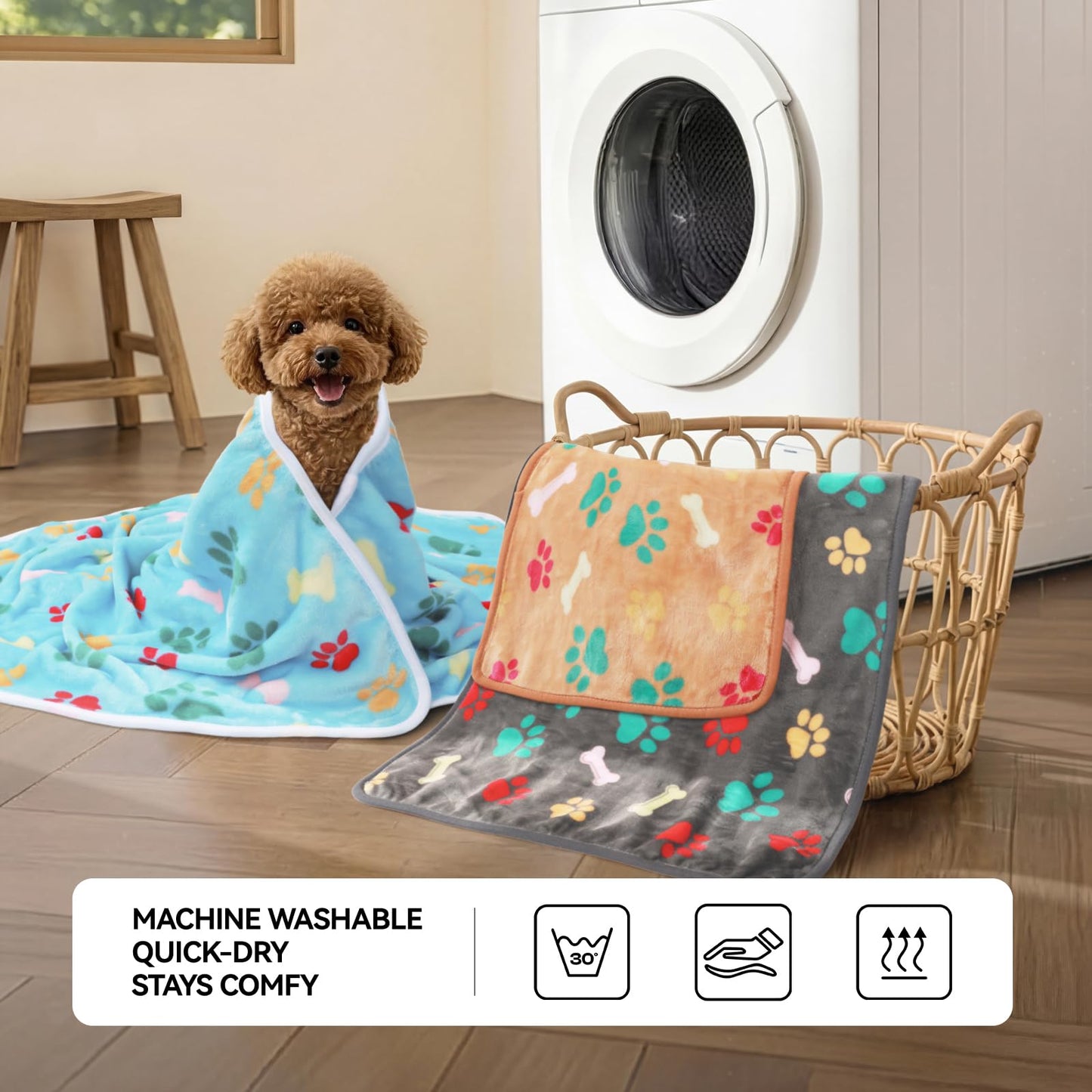 LINENLUX 1 Pack 3 Blankets Super Soft Fluffy Premium Fleece Dog Blankets for Puppy Cat Pet Blanket Flannel Throw Warm Sleep Bones and Claws 31x20 inches