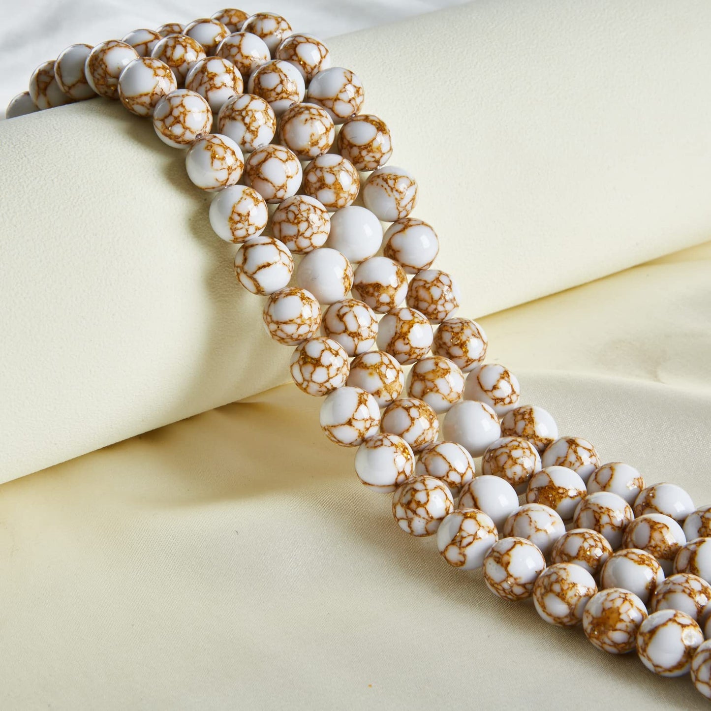 60pcs 6mm White Howlite Gold Spun Beads Natural Gemstone Beads Round Loose Beads for Jewelry Making